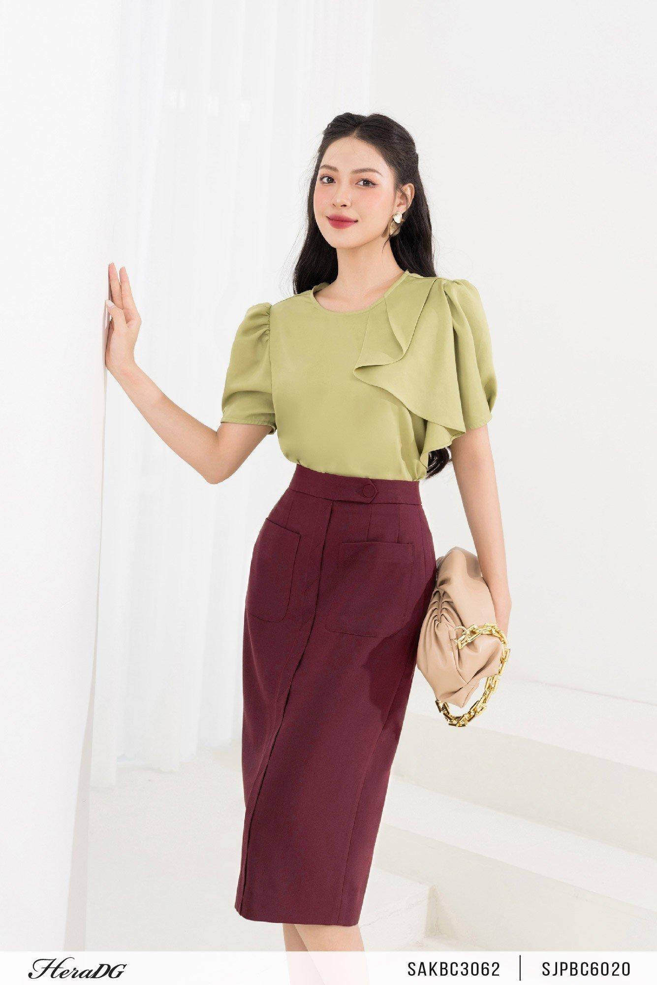 Chân váy ôm công sở HeraDG thiết kế túi ốp diễu chỉ dọc thân giúp lên dáng thon gọn, chất liệu Tuytsi cao cấp SJPBC6020 – ảnh 4