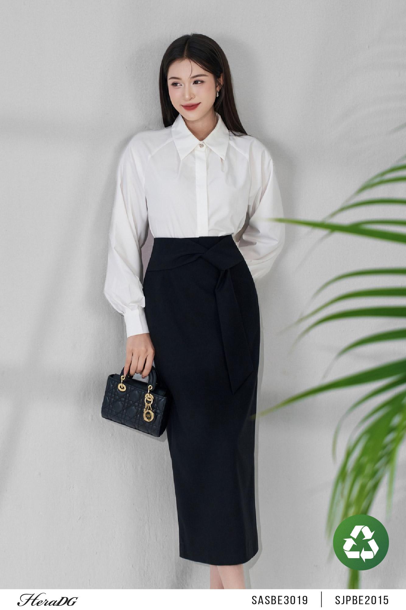 Chân váy suông, cạp vắt tà cách điệu