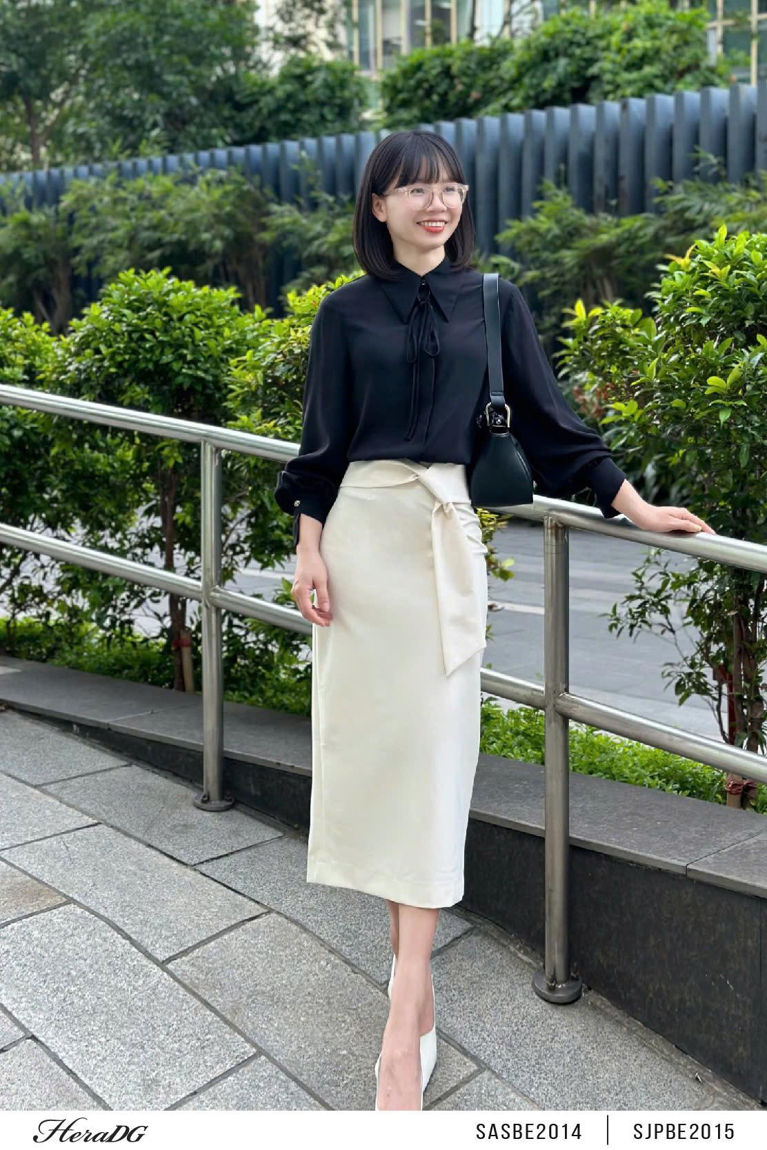 Chân váy suông, cạp vắt tà cách điệu