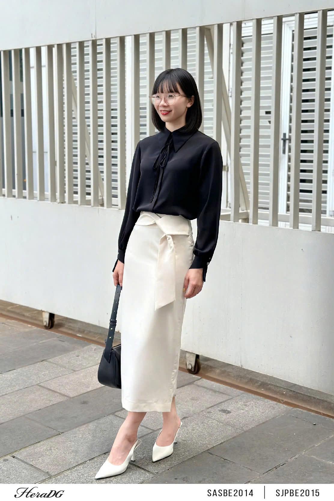 Chân váy suông, cạp vắt tà cách điệu
