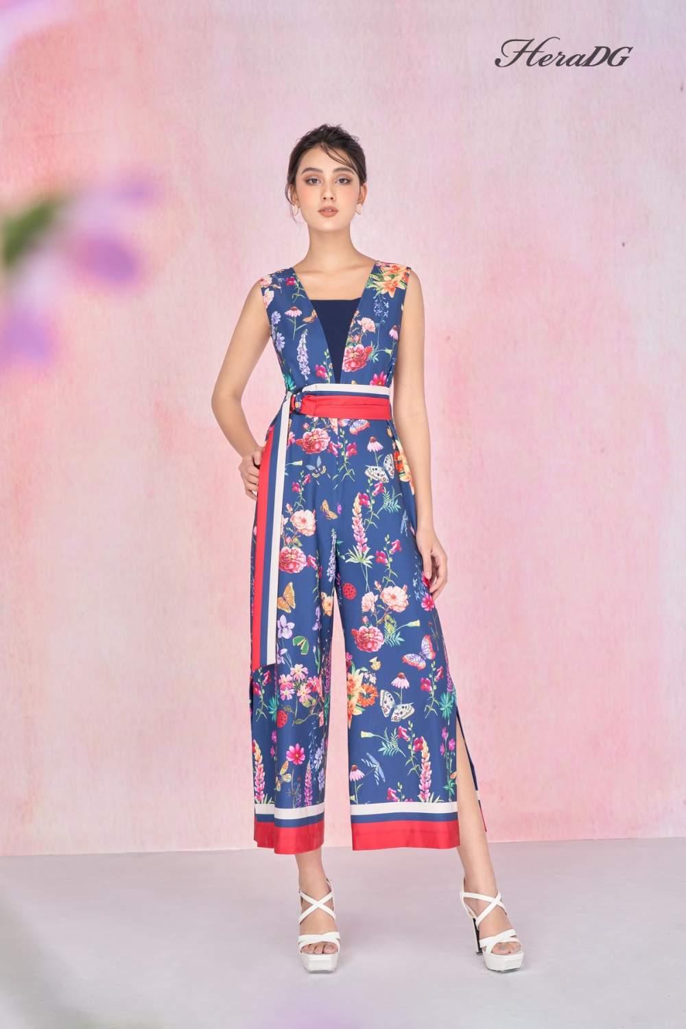 Jumpsuit dài đai eo