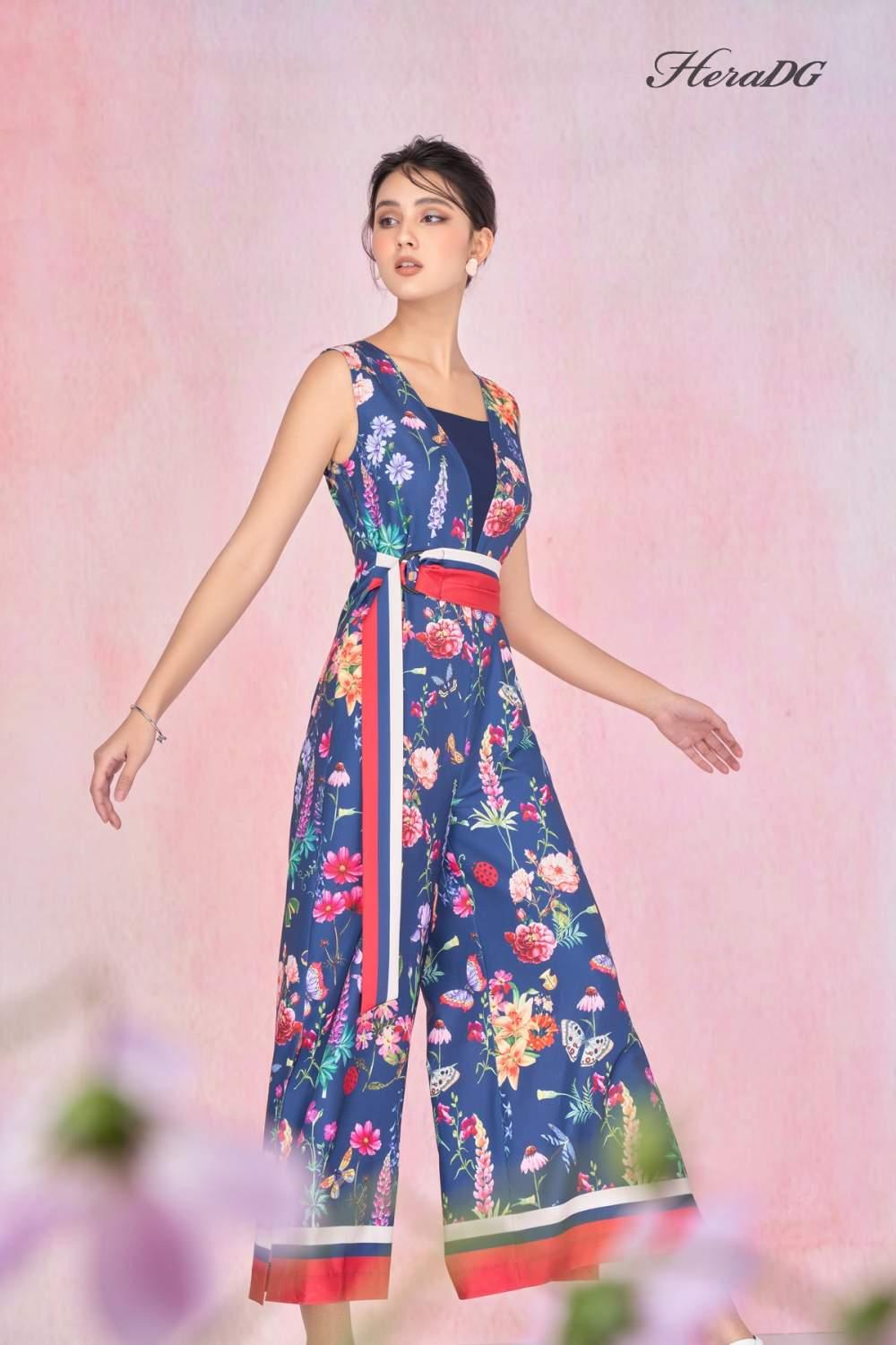 Jumpsuit dài đai eo