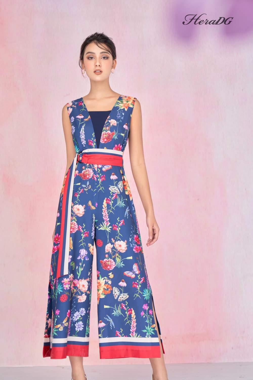 Jumpsuit dài đai eo