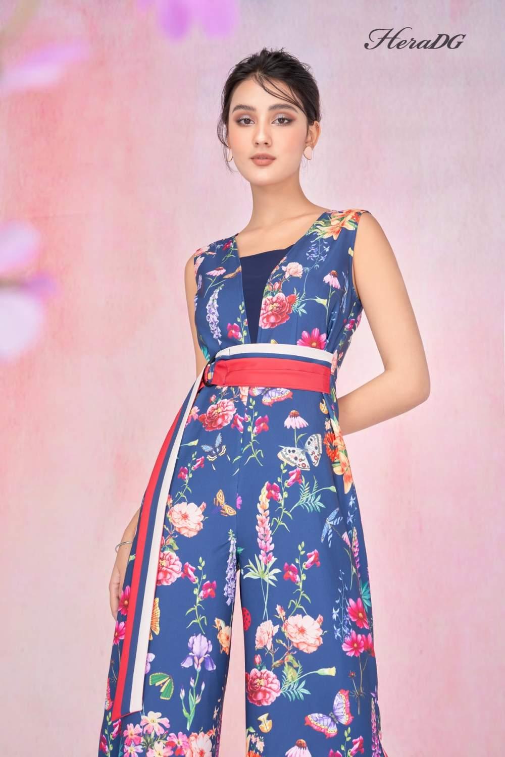 Jumpsuit dài đai eo
