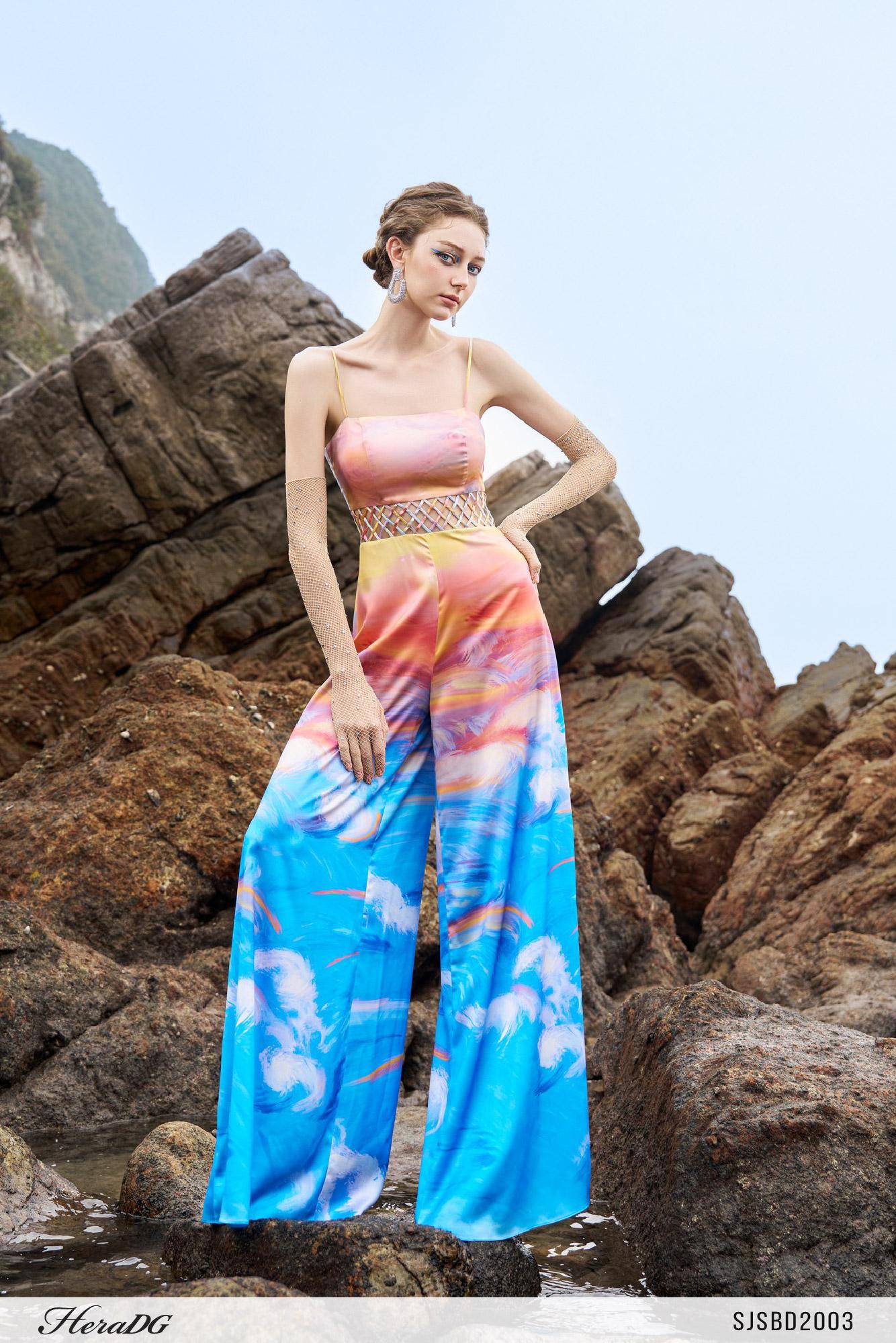 Bộ jumsuit dài đan dây ngang eo
