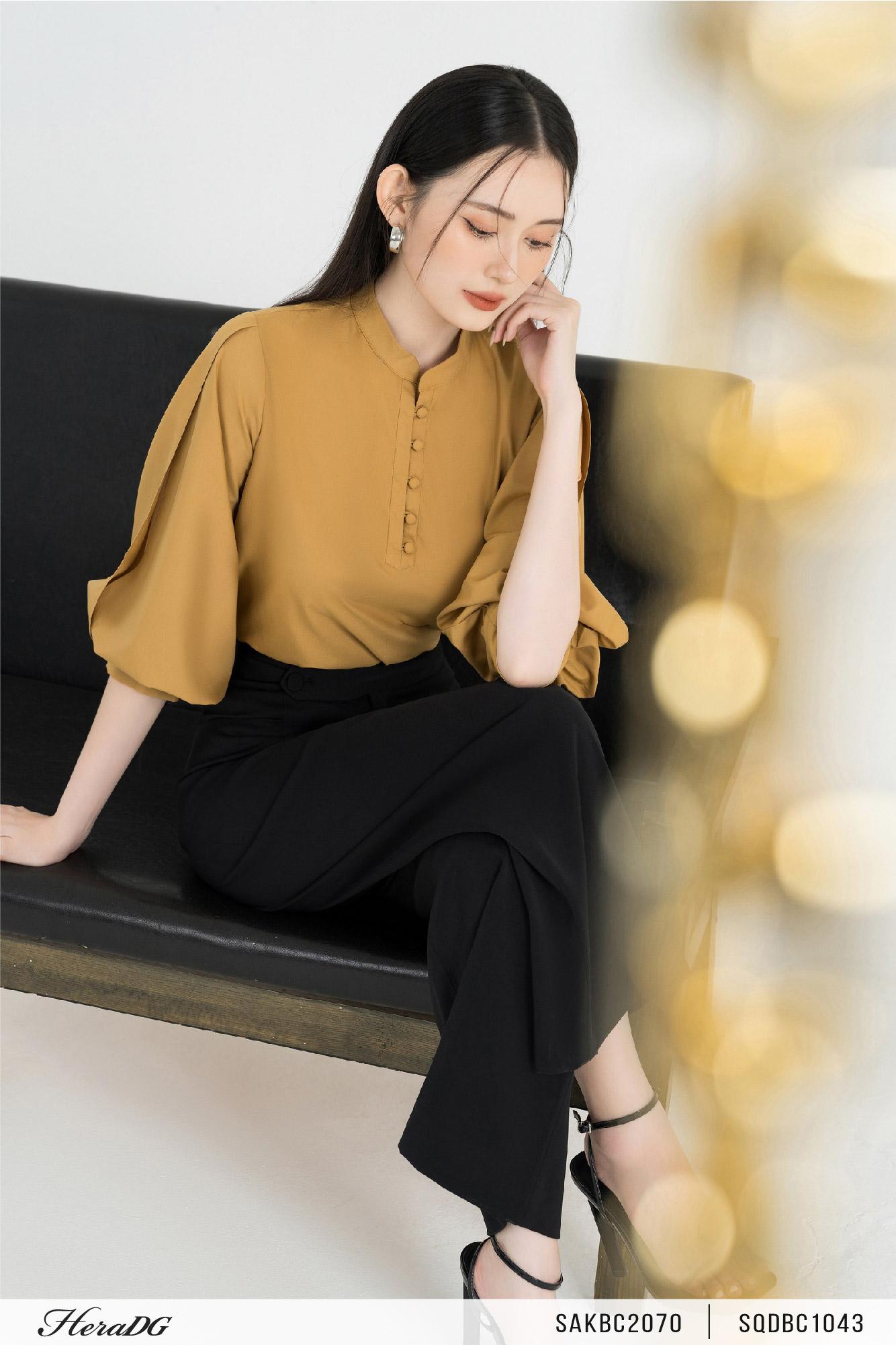 Quần suông cạp lệch