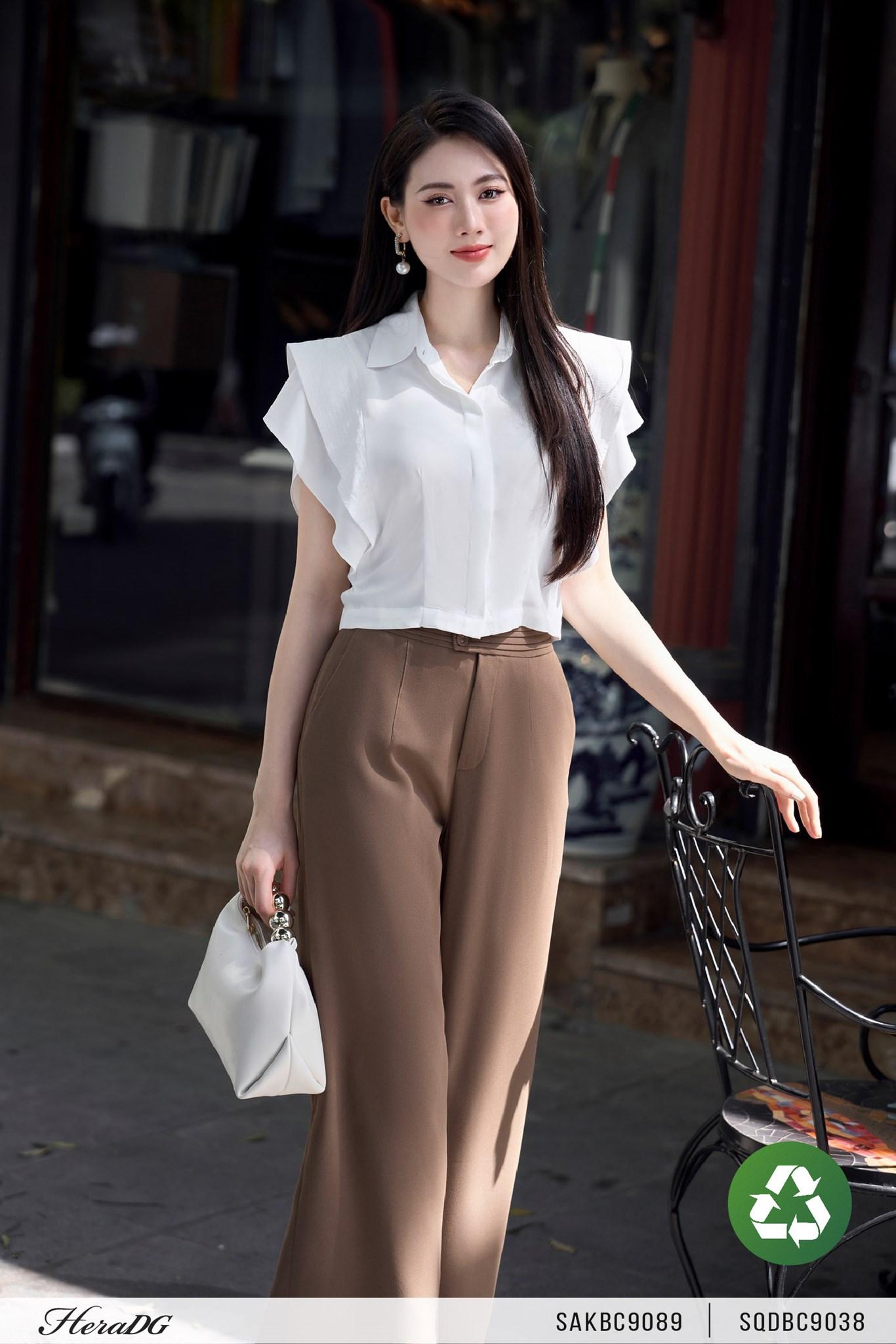 Quần suông cạp xếp mí