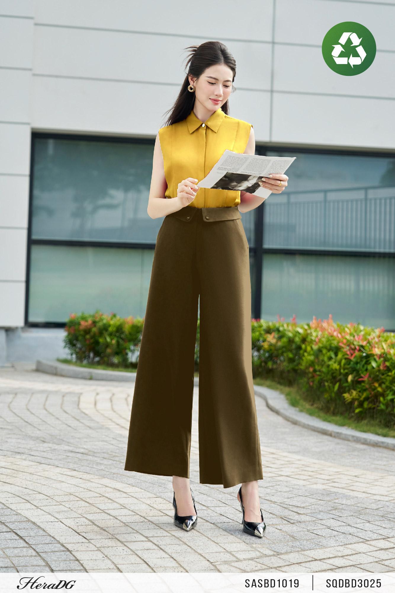 Quần suông cạp đính cúc