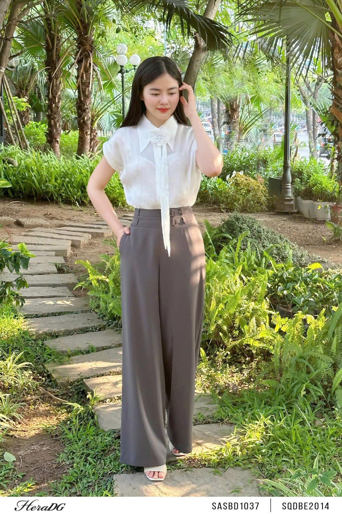 Quần suông cạp đai đôi
