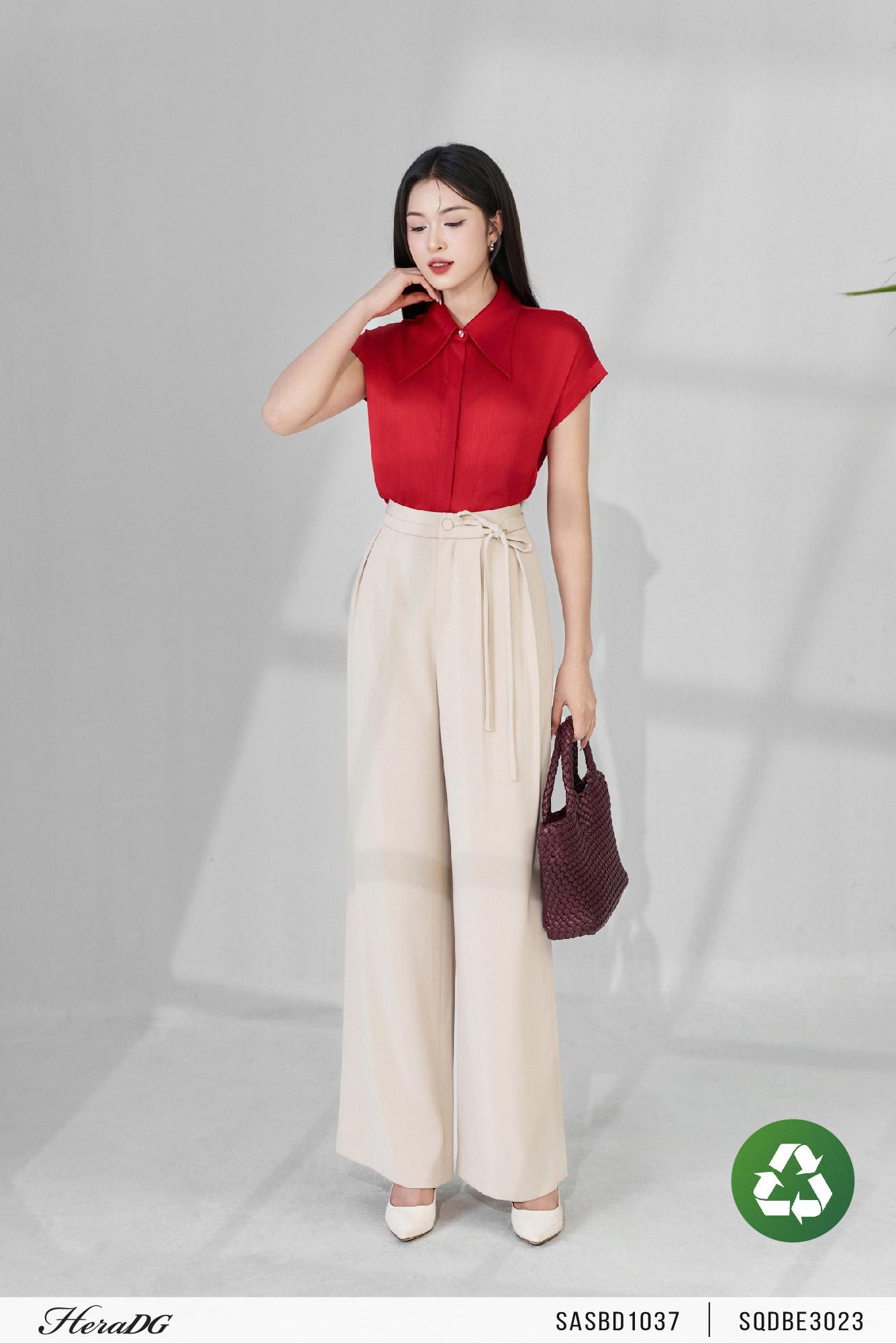 Quần ống đứng cạp nơ