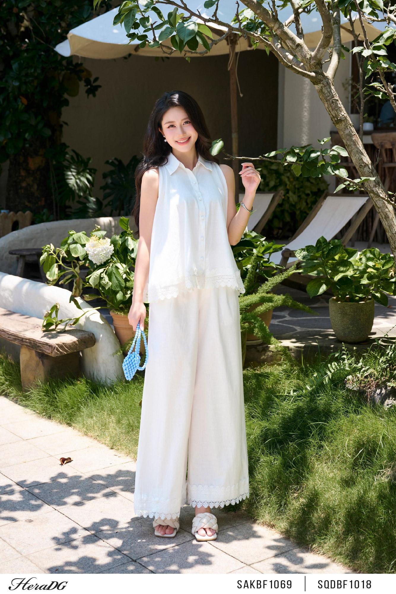 Quần suông gấu ren