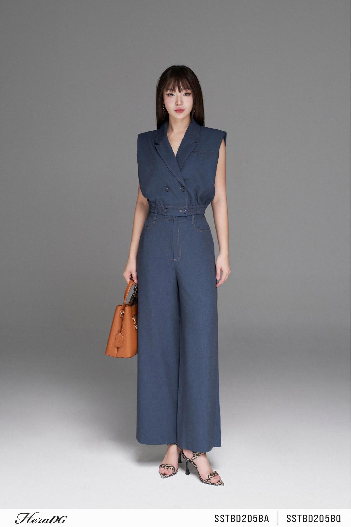 Áo kiểu giả jean cổ 2 ve