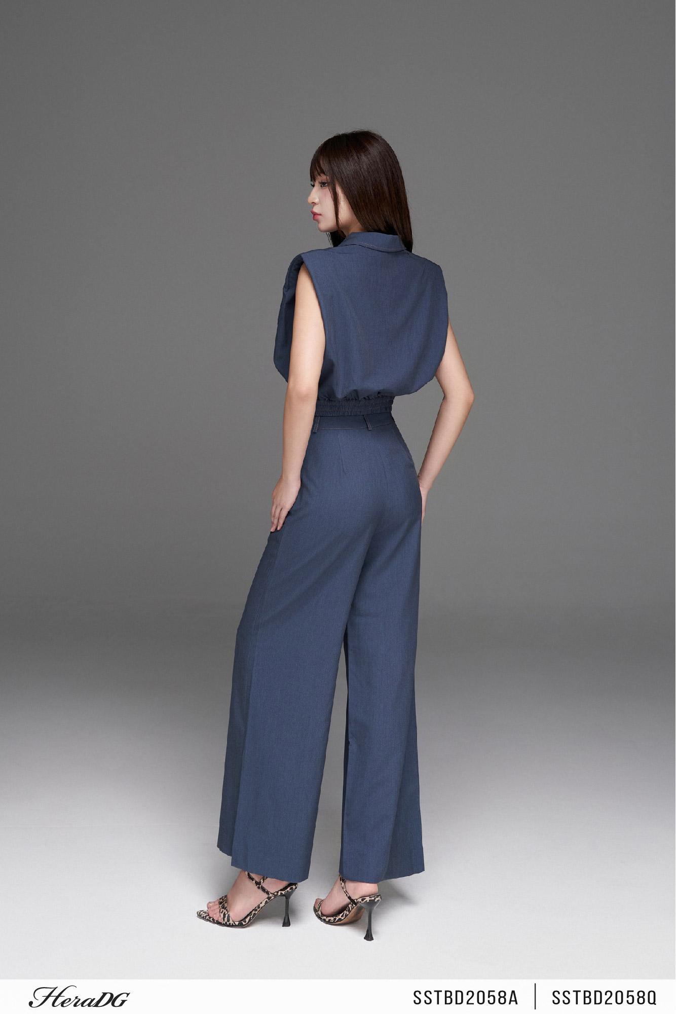 Áo kiểu giả jean cổ 2 ve