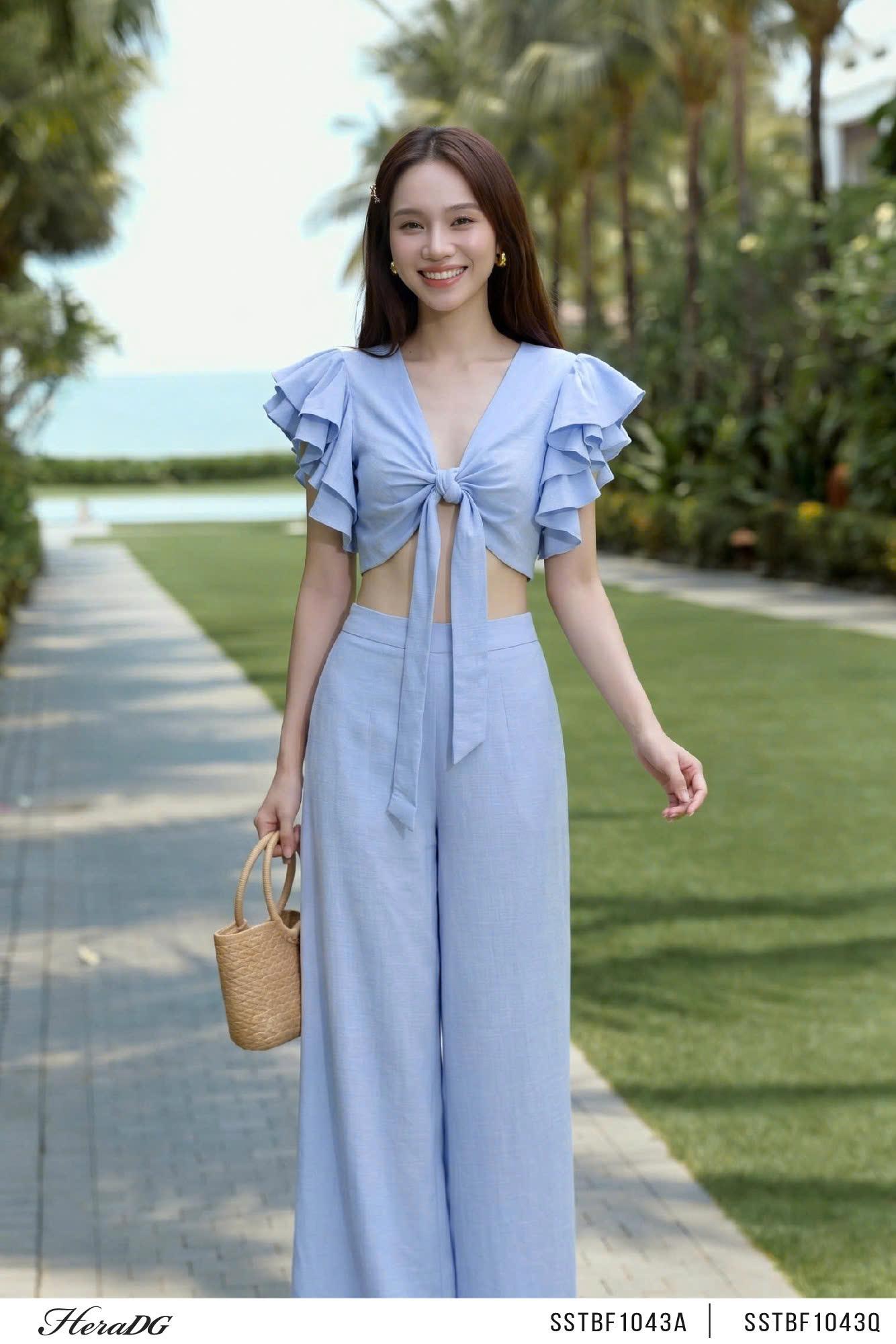 Áo tay bèo buộc nơ ngực