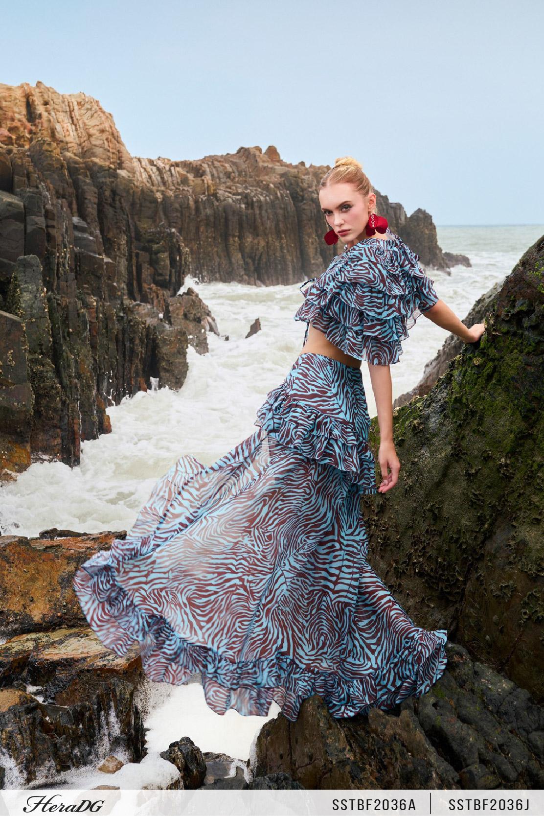 Chân váy xòe cạp xếp nhún lệch