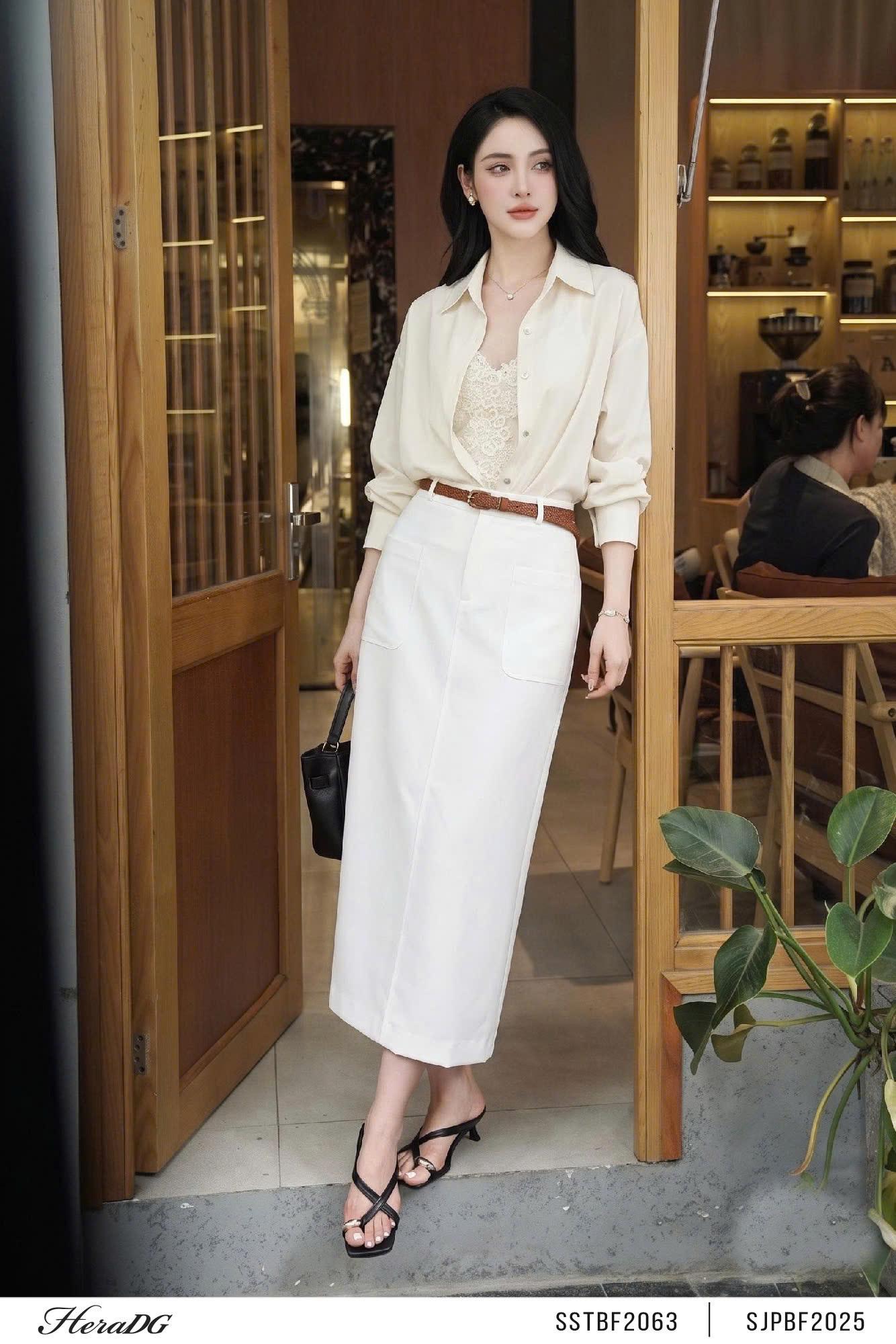 Set áo lụa phối ren