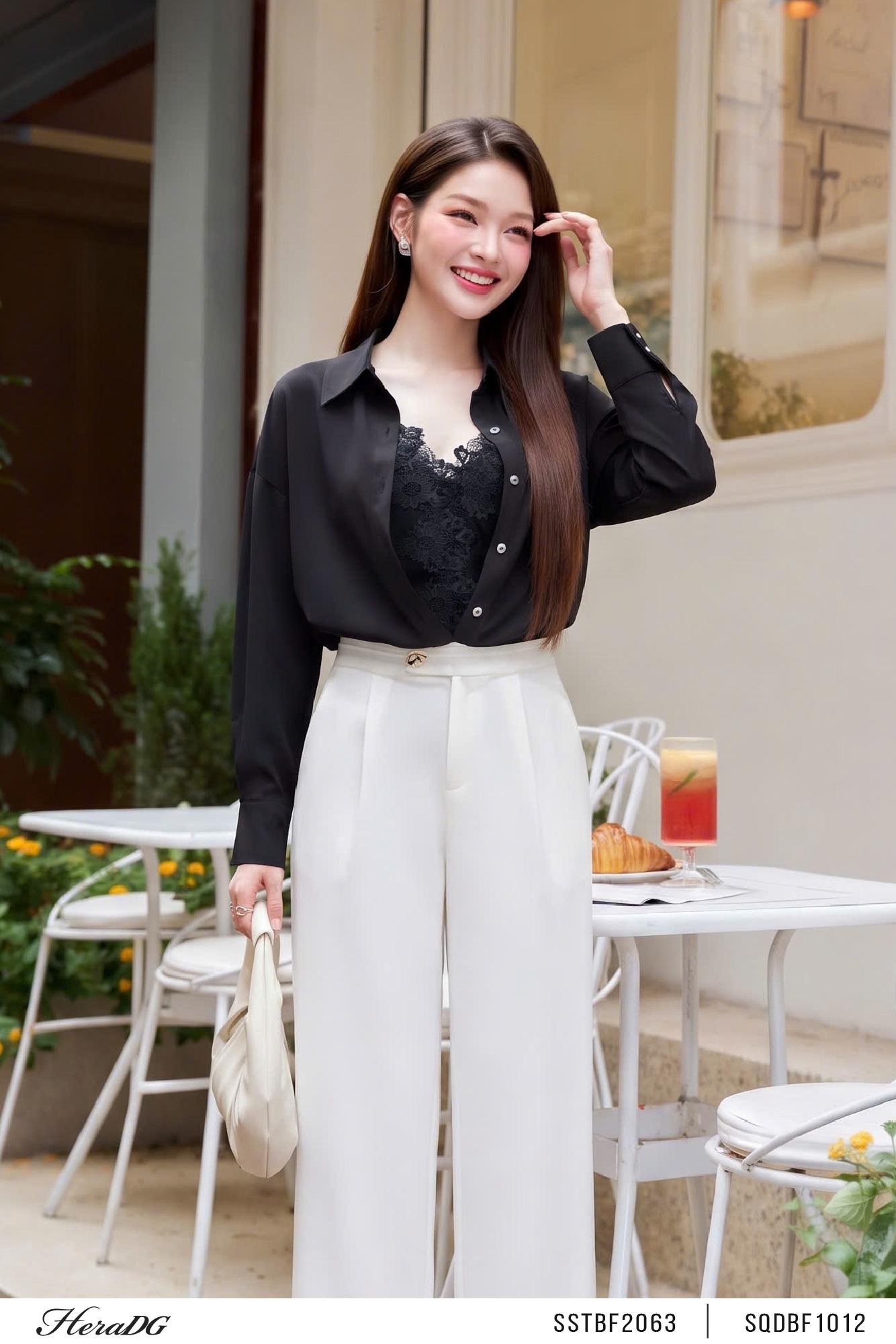 Set áo lụa phối ren