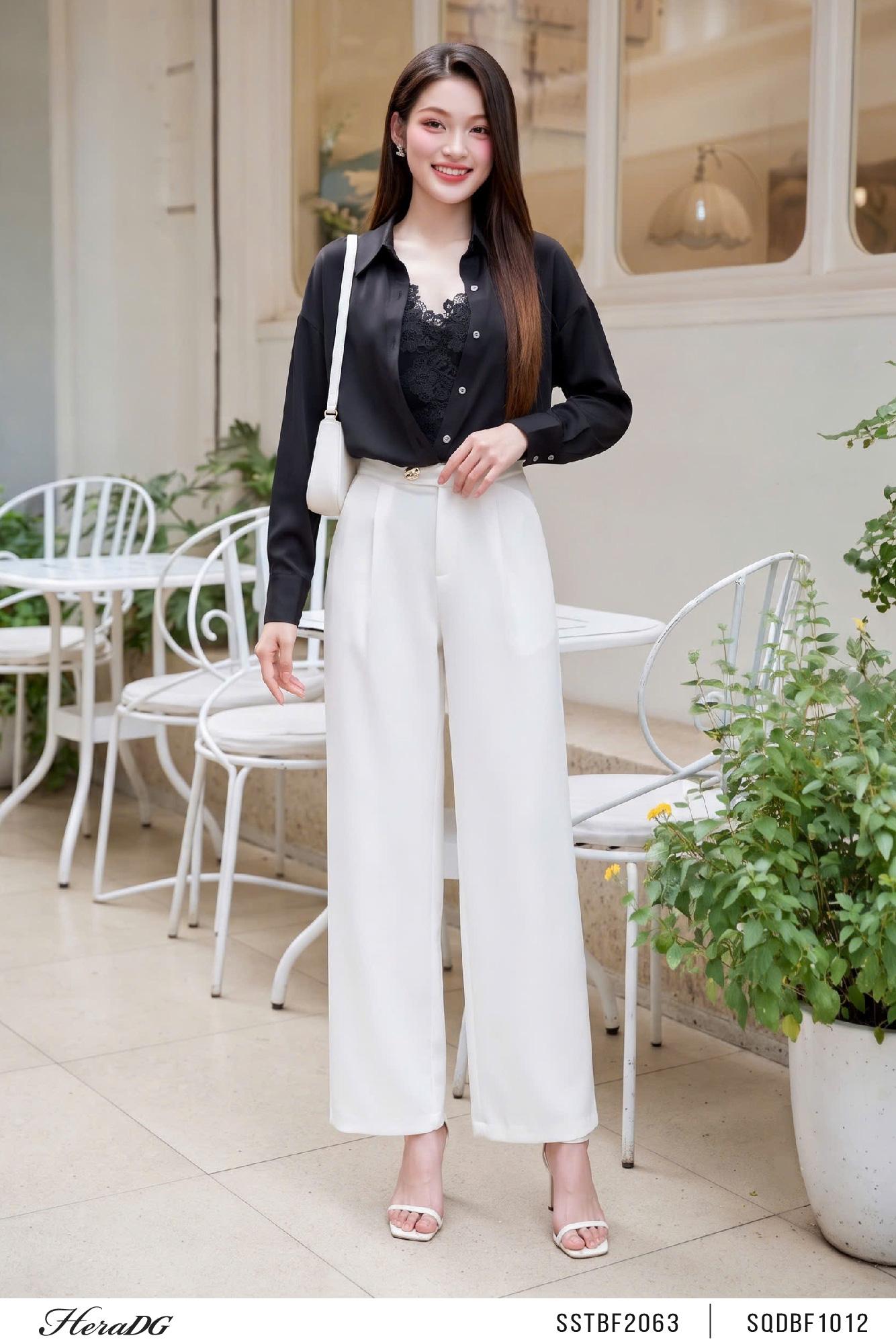 Set áo lụa phối ren