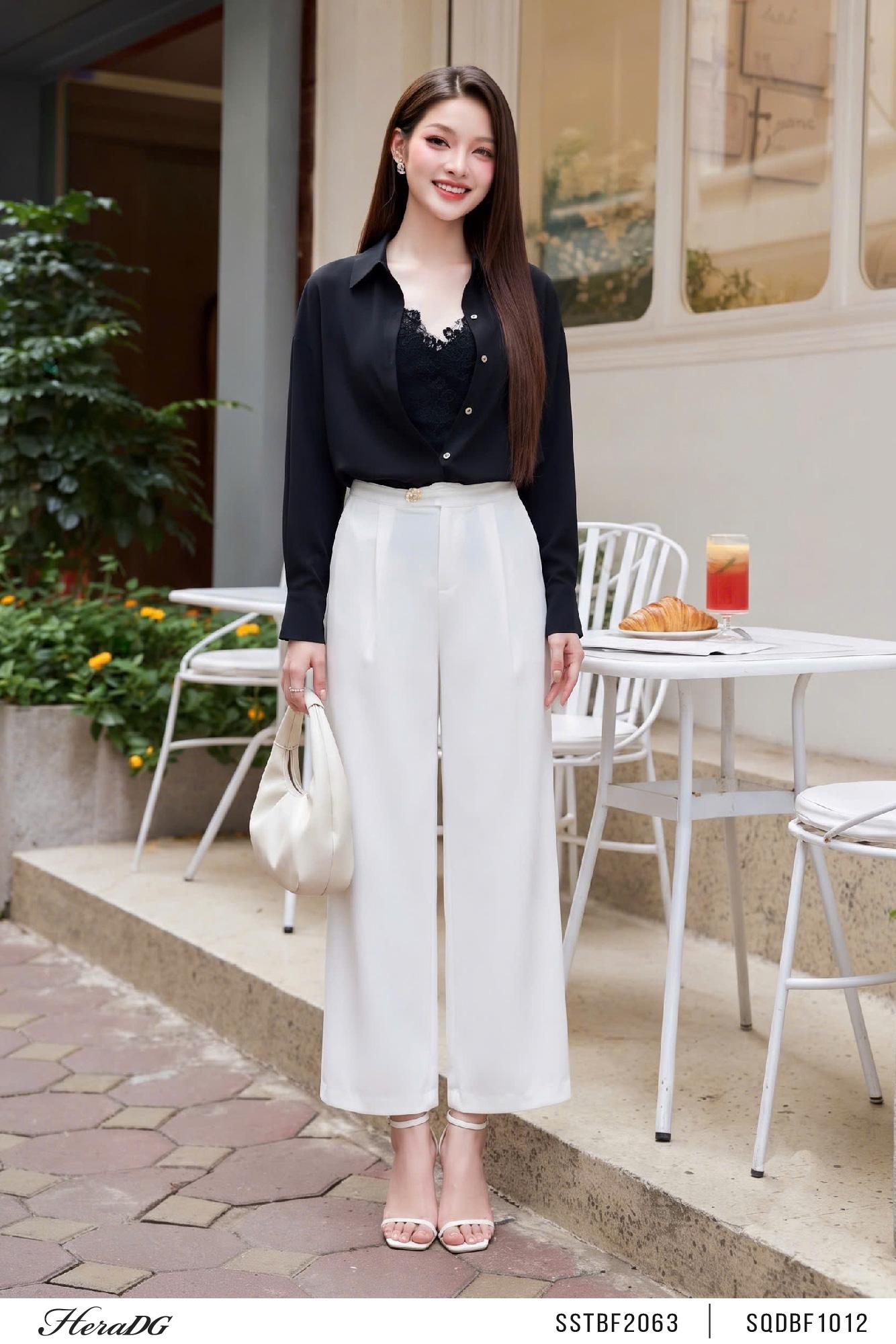 Set áo lụa phối ren