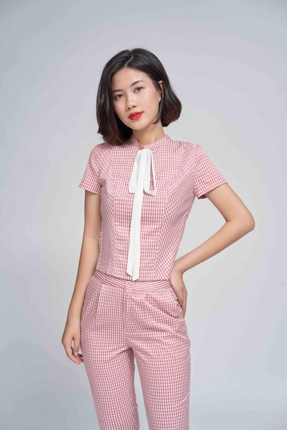 Áo crop cổ nơ