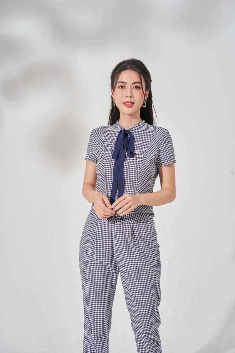 Áo crop cổ nơ