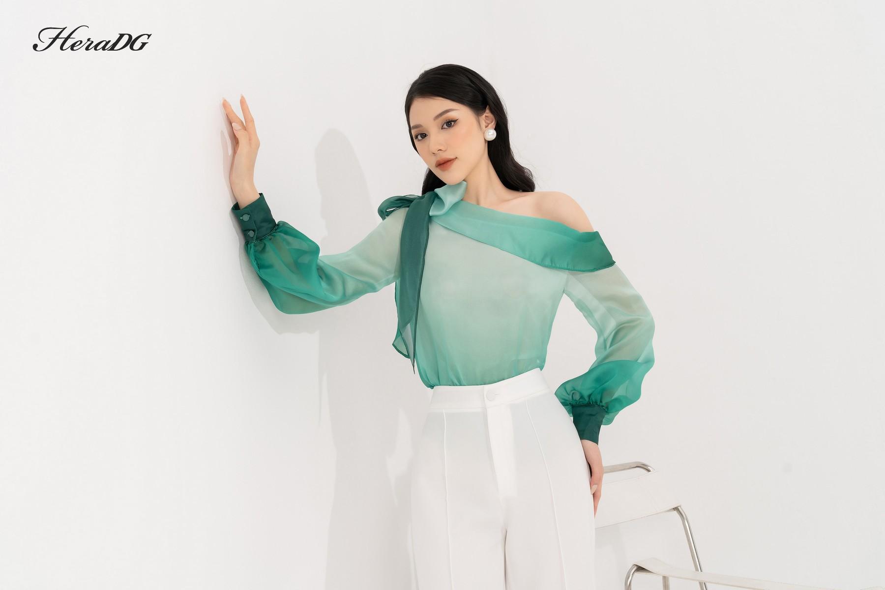 Áo lệch vai thắt nơ