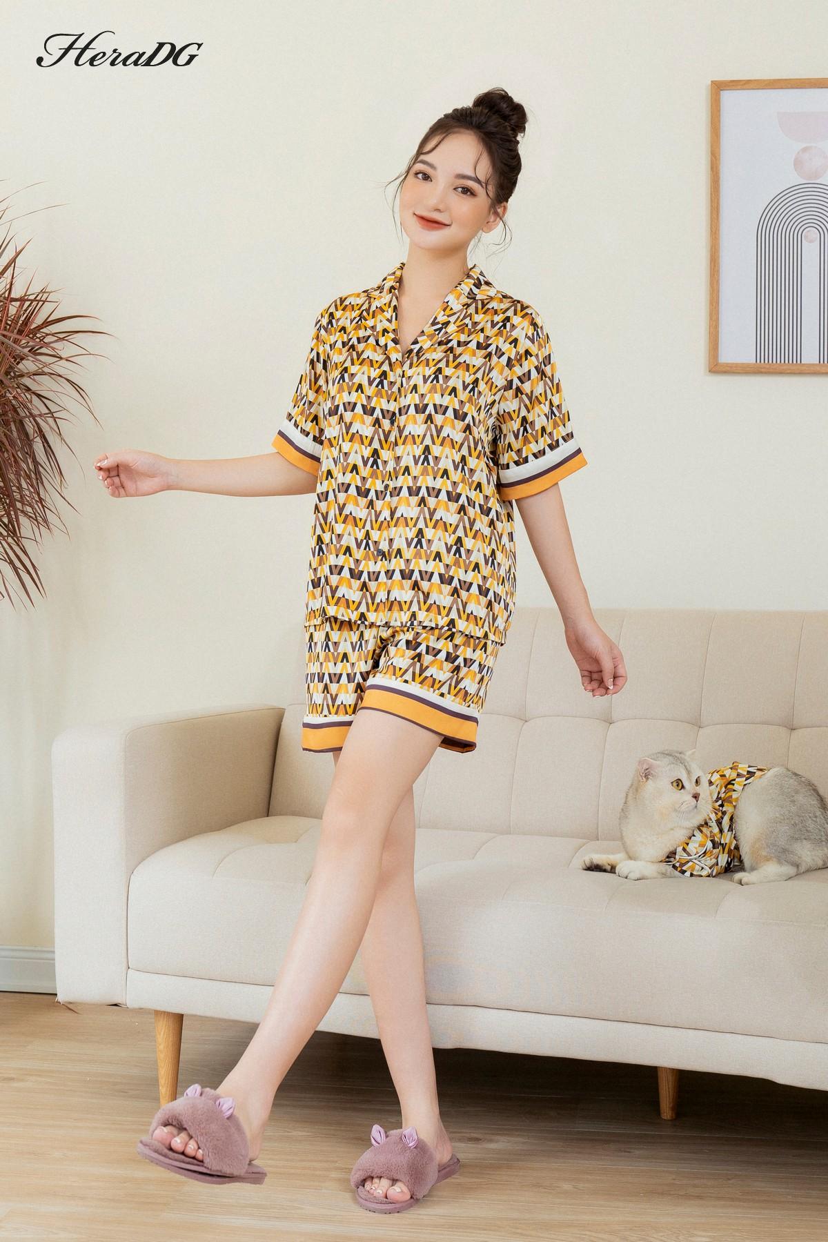 Bộ pijama ngắn tay can phối tay