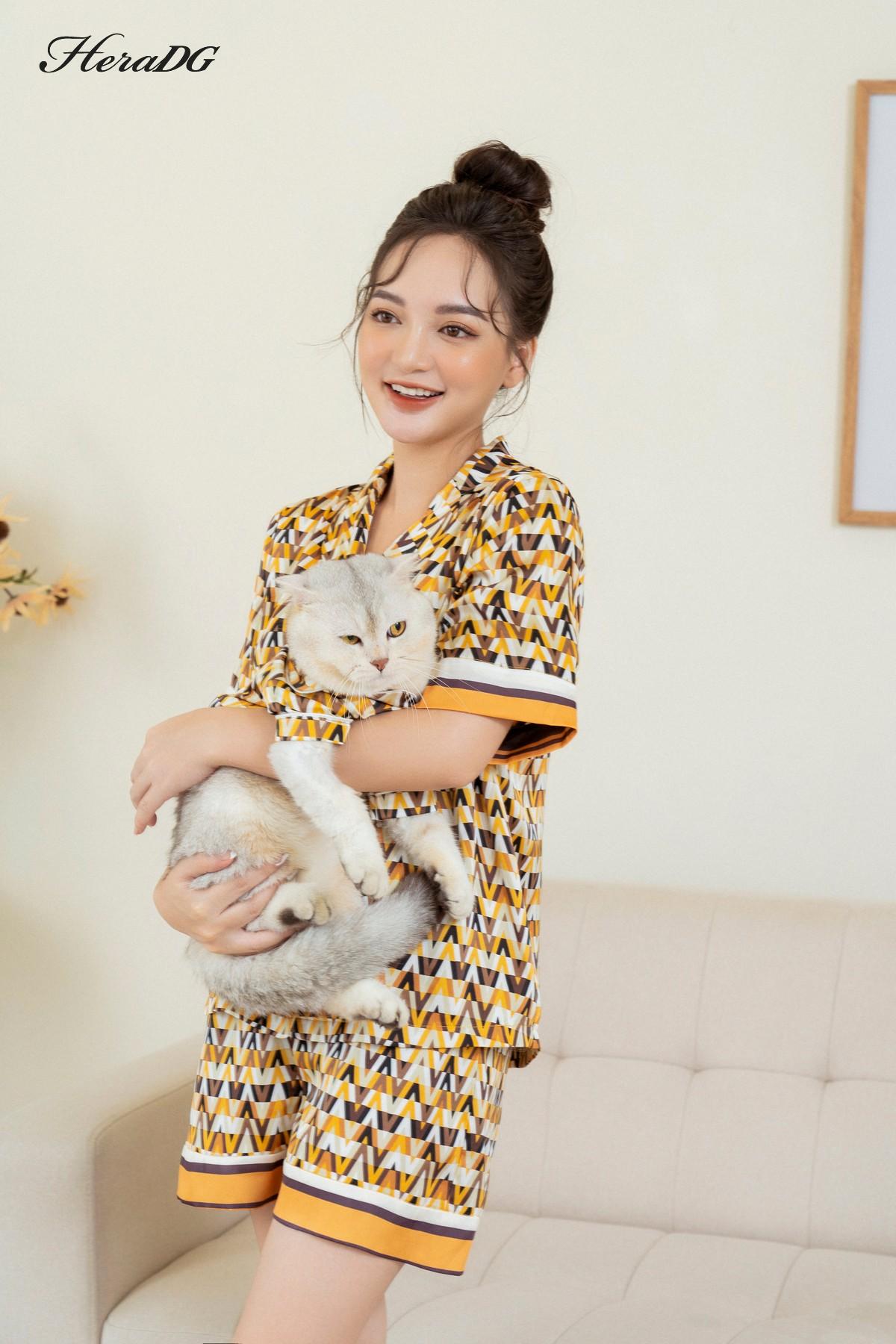 Bộ pijama ngắn tay can phối tay