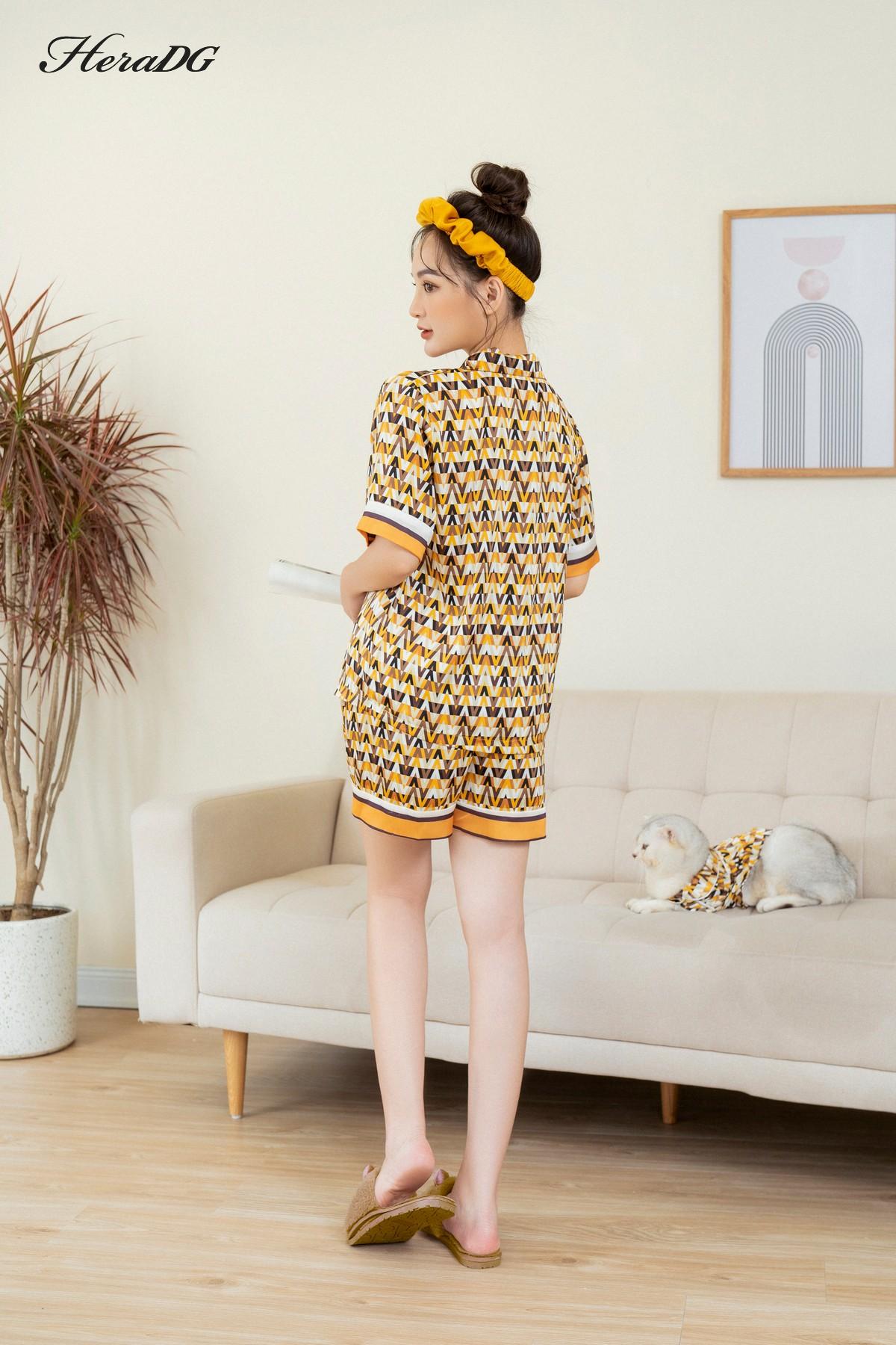 Bộ pijama ngắn tay can phối tay