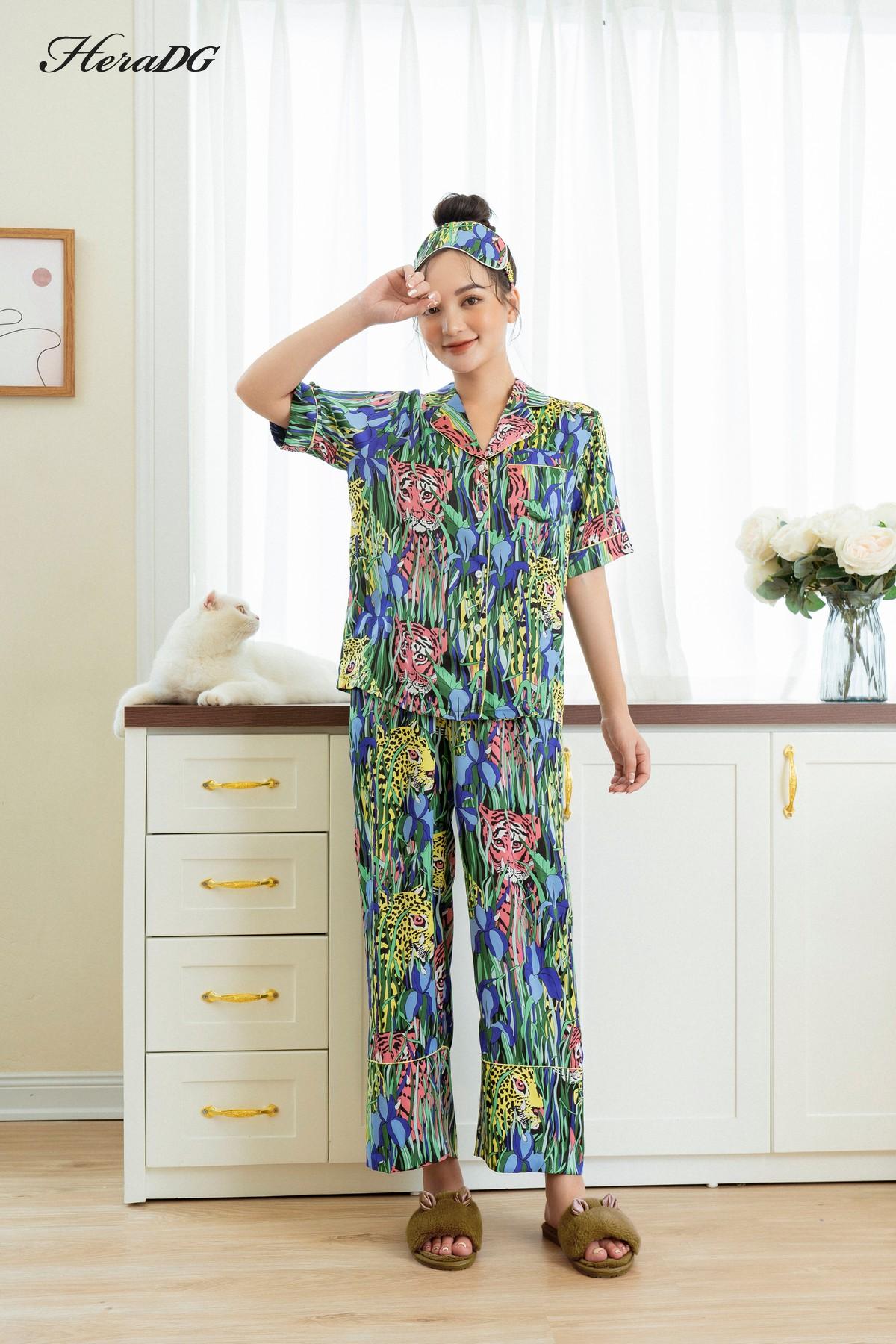 Bộ pijama ngắn tay lé vải phối