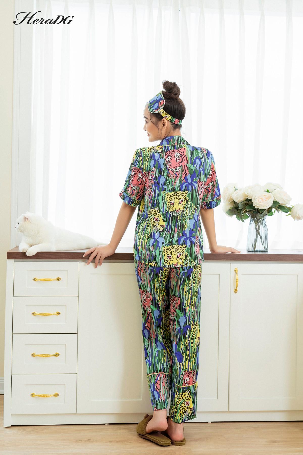 Bộ pijama ngắn tay lé vải phối