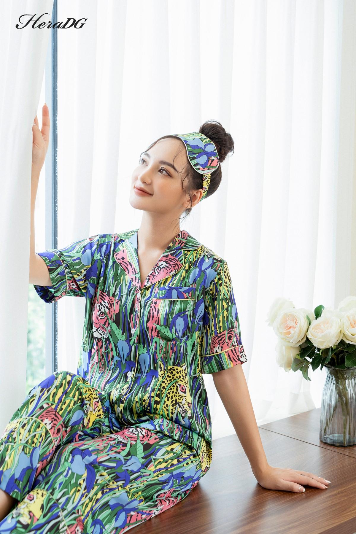 Bộ pijama ngắn tay lé vải phối