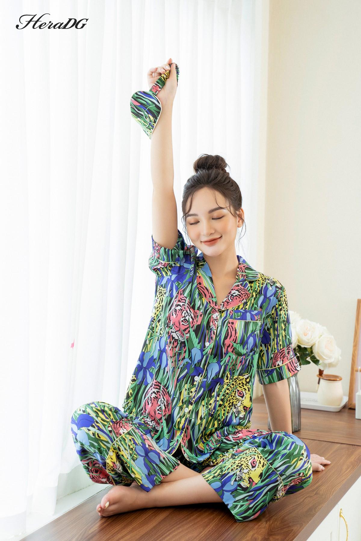 Bộ pijama ngắn tay lé vải phối
