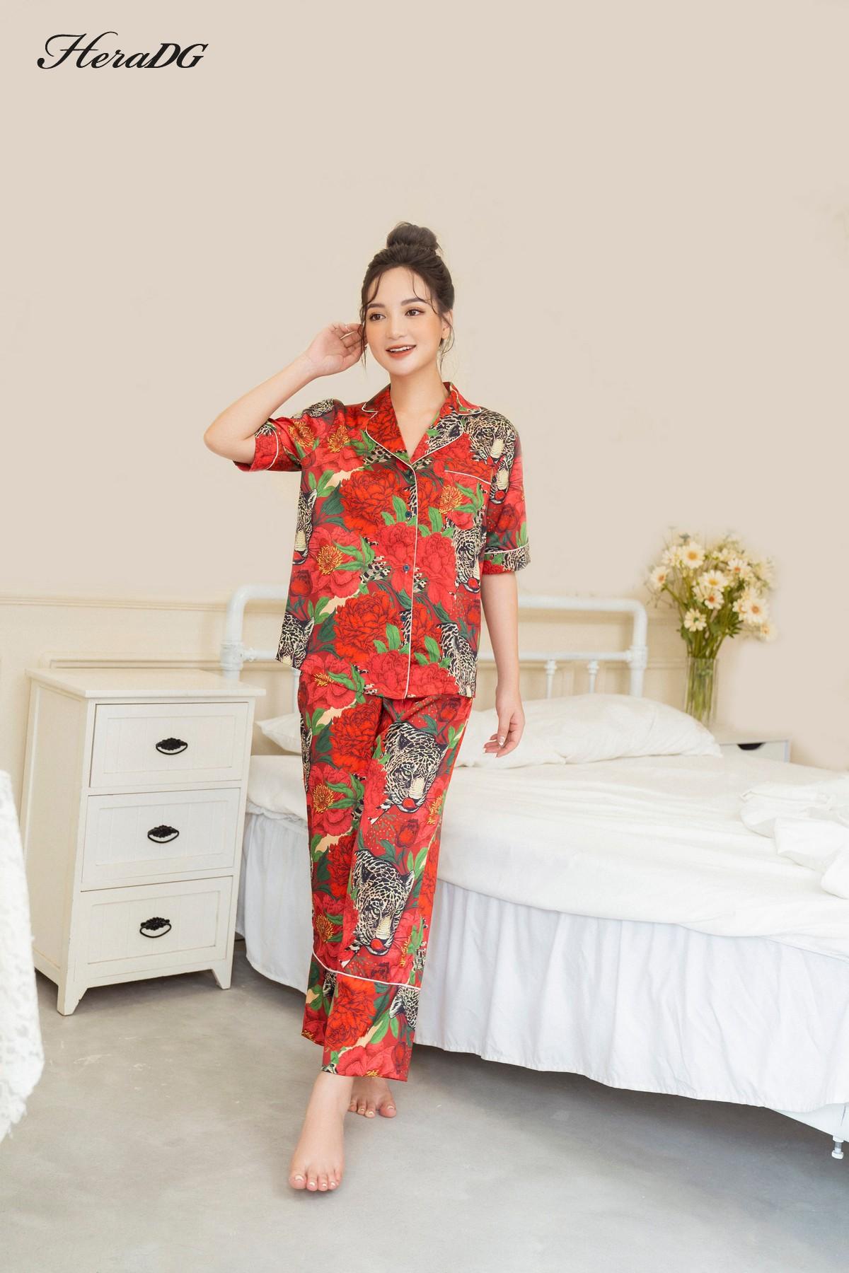 Bộ pijama ngắn tay lé vải phối