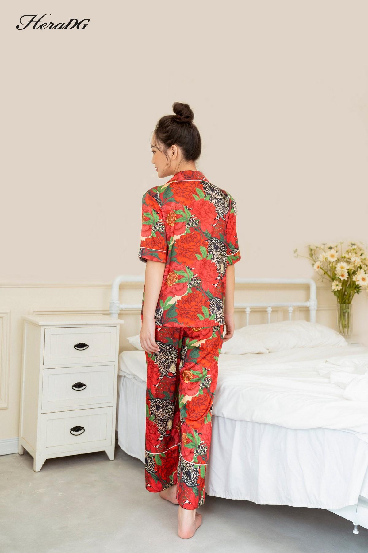 Bộ pijama ngắn tay lé vải phối