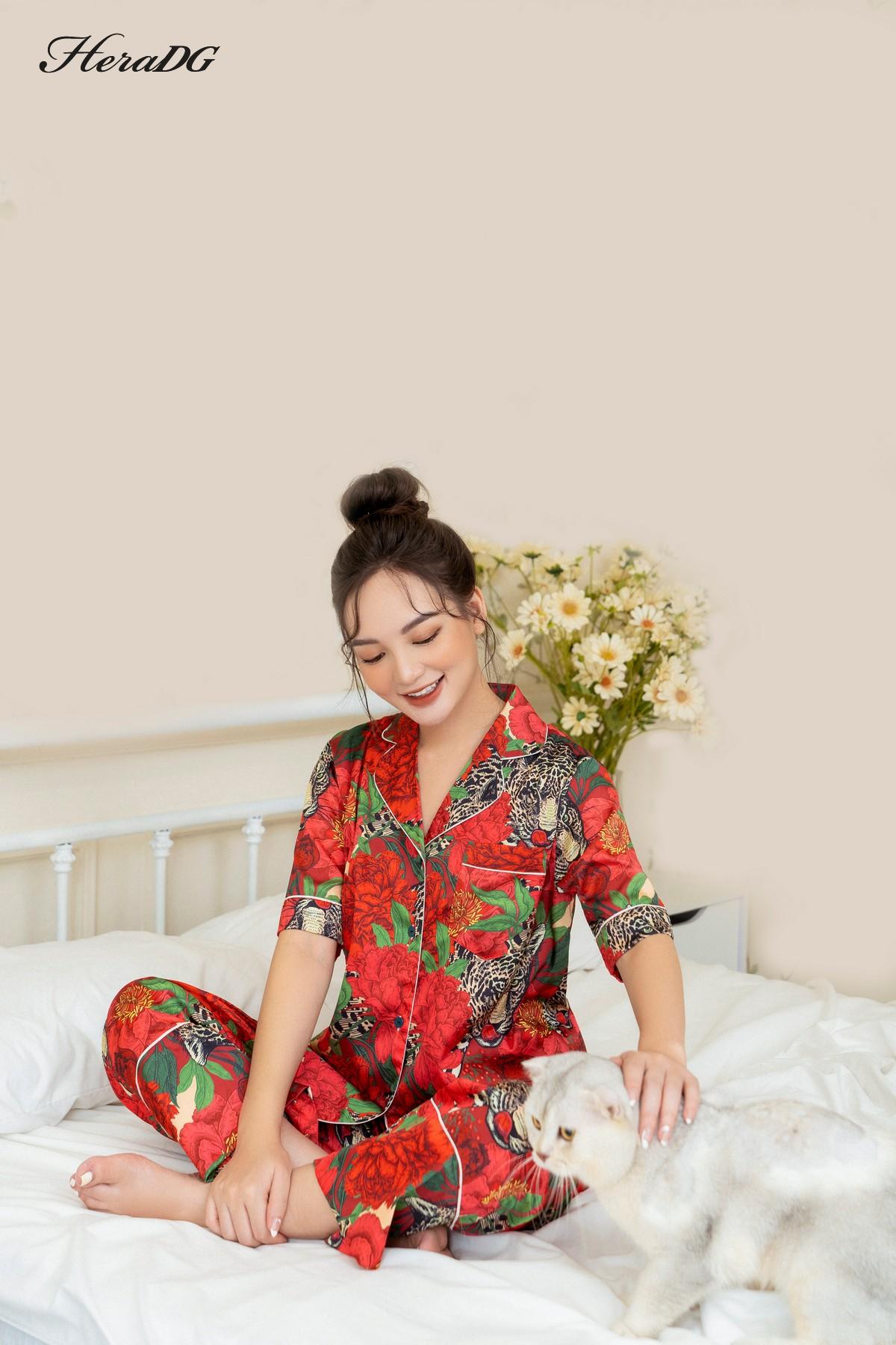 Bộ pijama ngắn tay lé vải phối