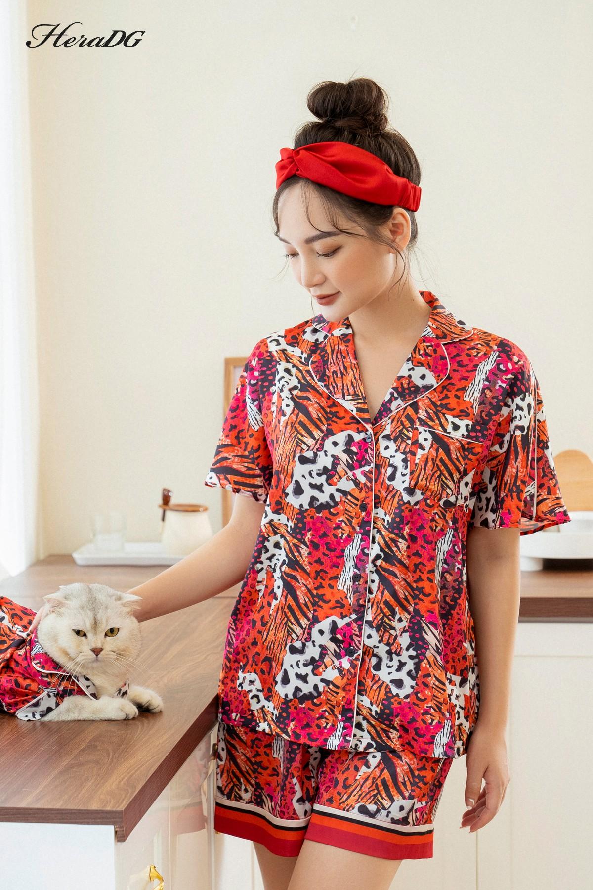 Bộ pijama ngắn tay lé vải phối