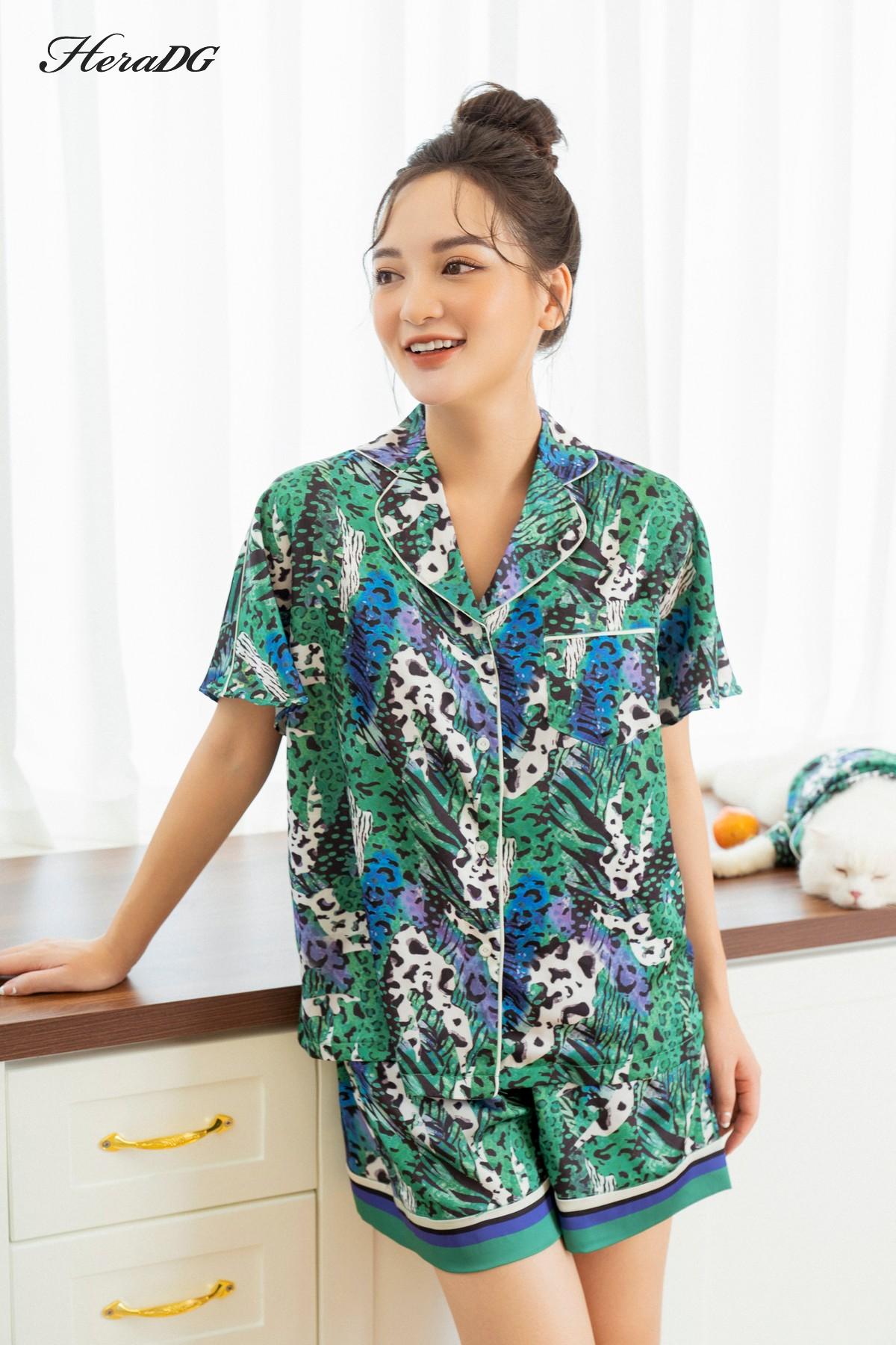 Bộ pijama ngắn tay lé vải phối