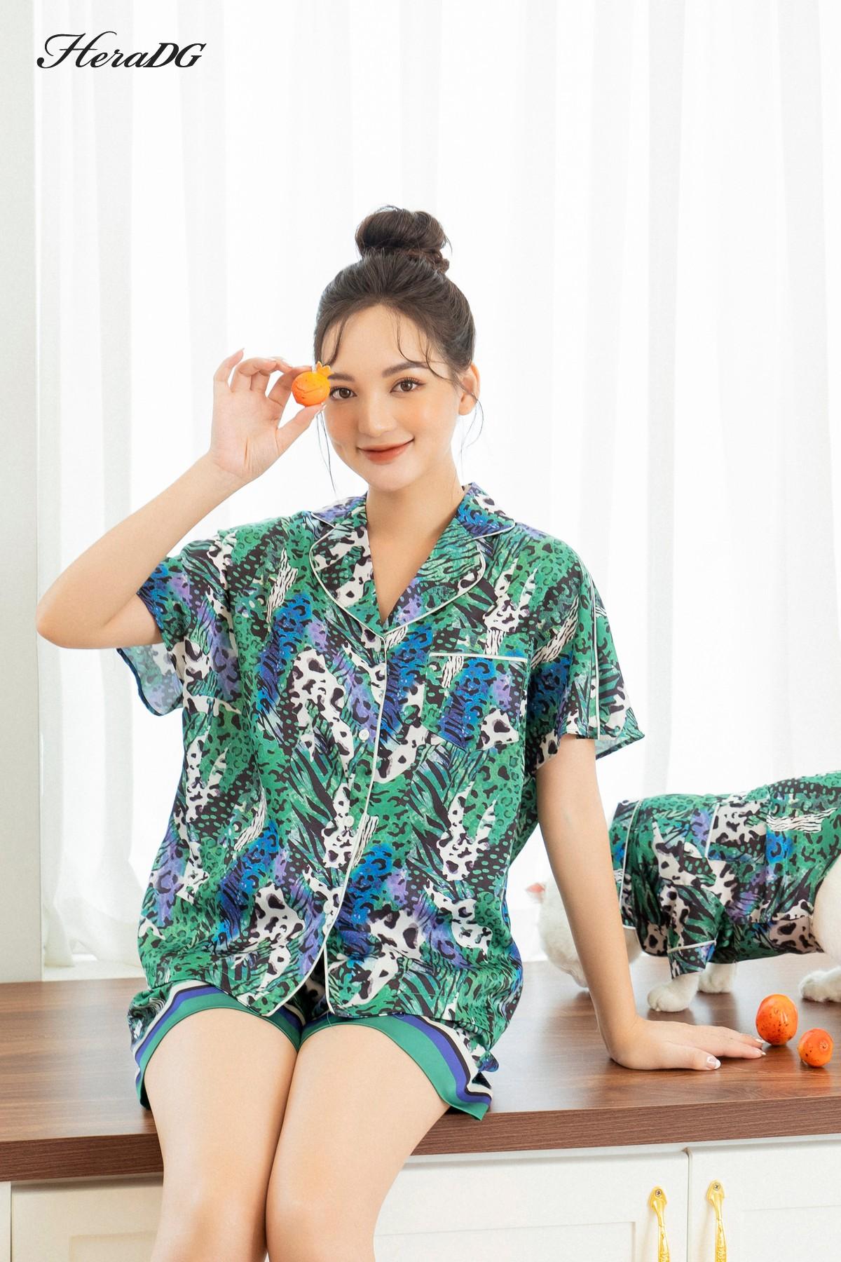 Bộ pijama ngắn tay lé vải phối