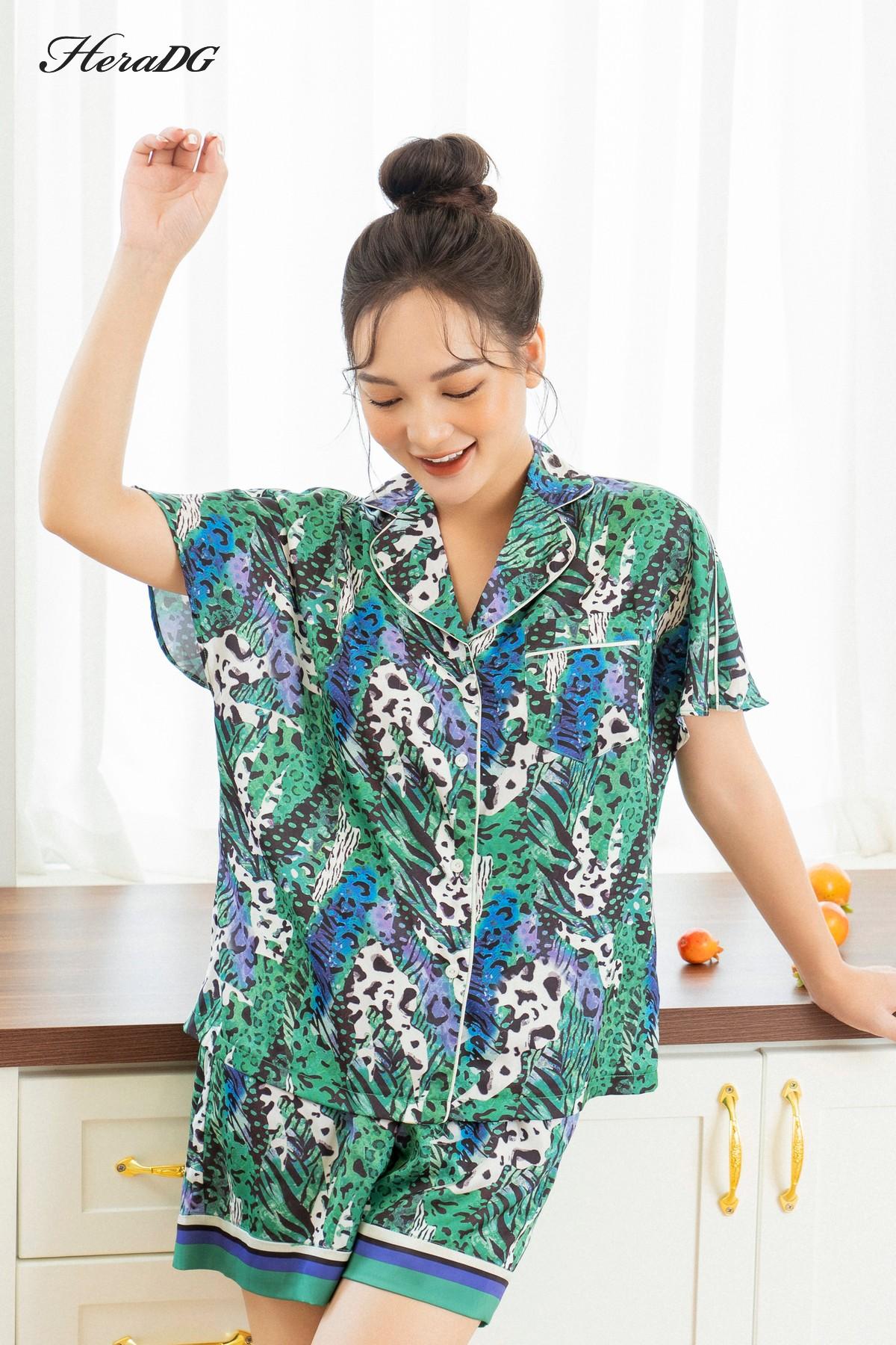 Bộ pijama ngắn tay lé vải phối