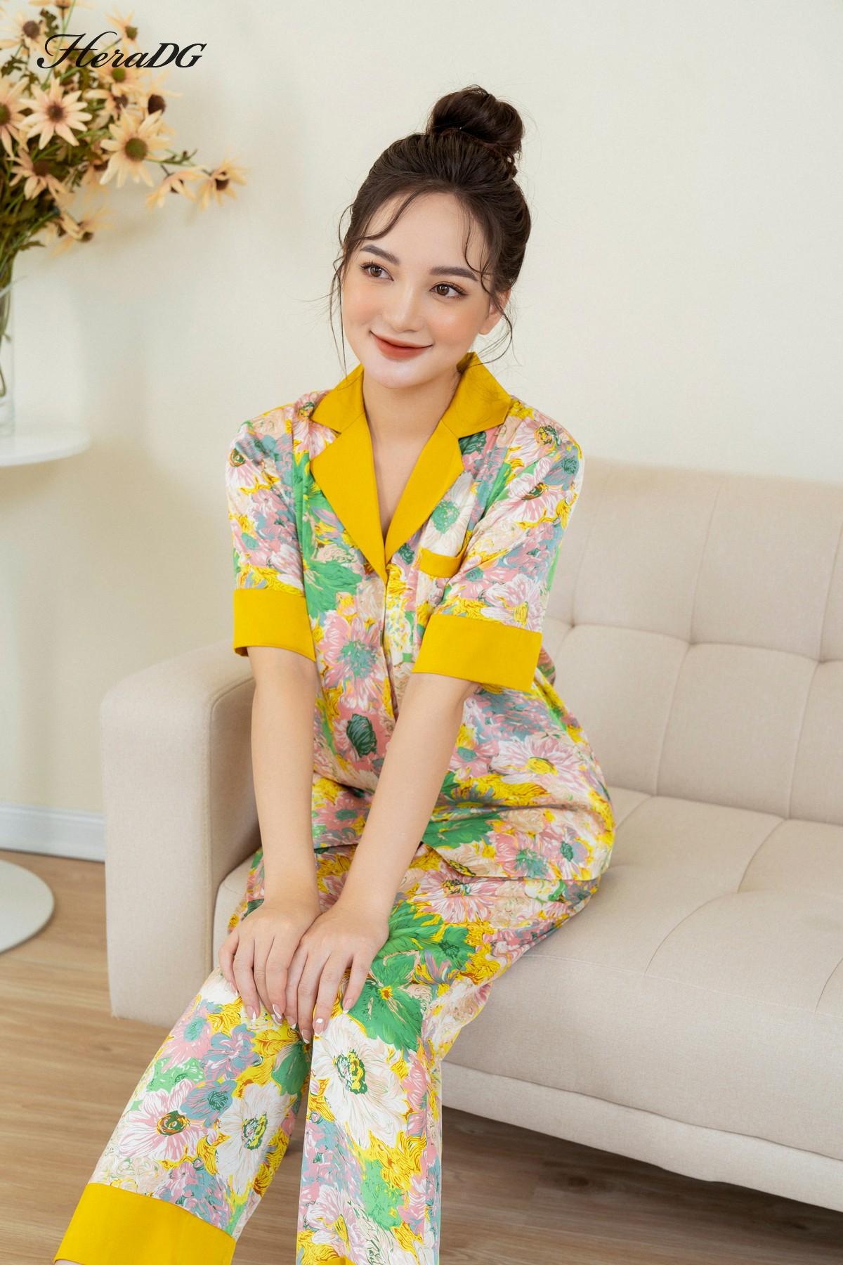 Bộ pijama ngắn tay can phối tay – Vàng hoạ tiết – ảnh 6