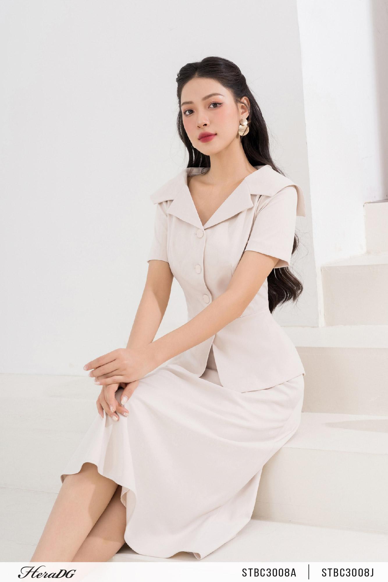 Áo peplum cổ bẻ