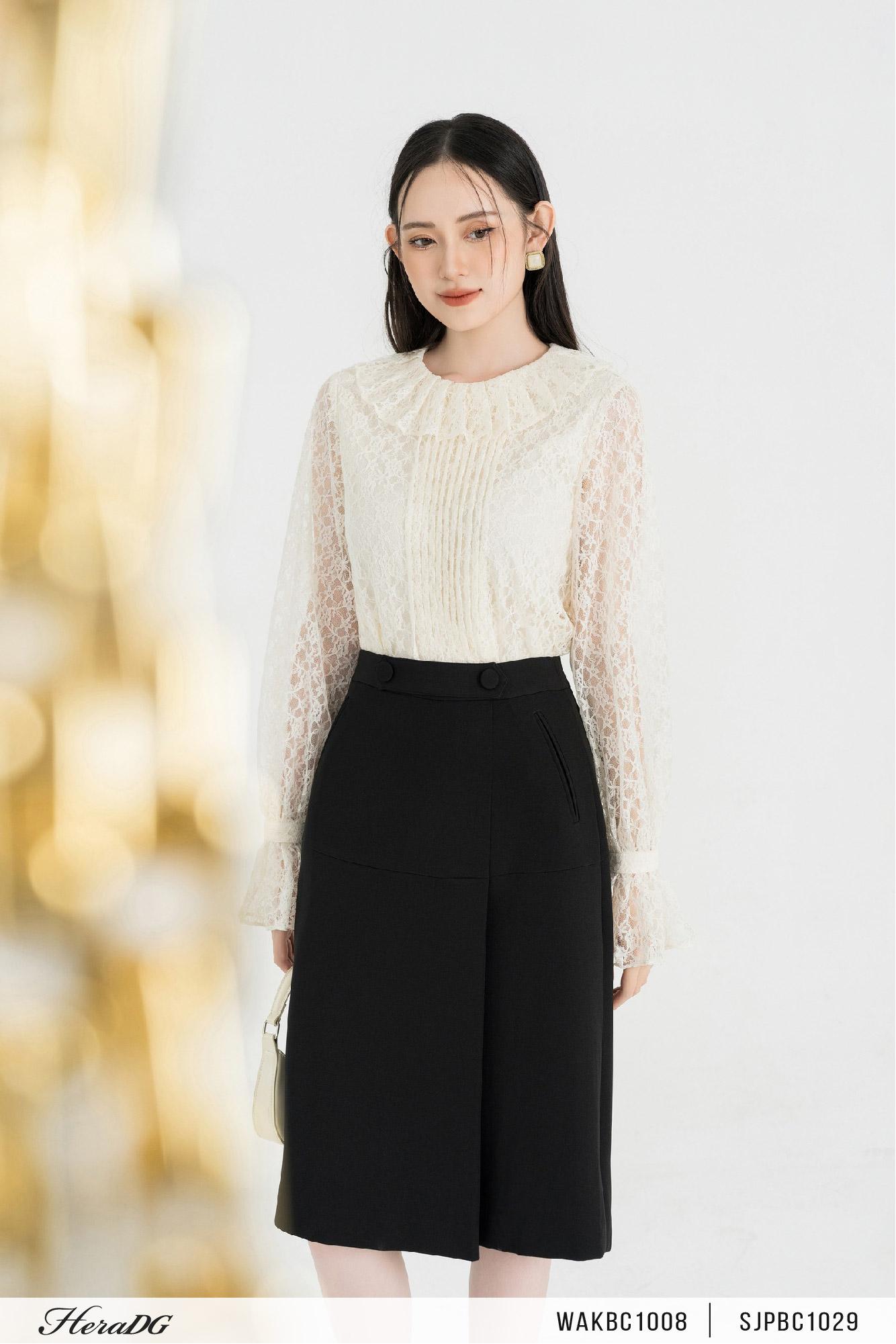Áo ren dài tay bấu ly thân trước