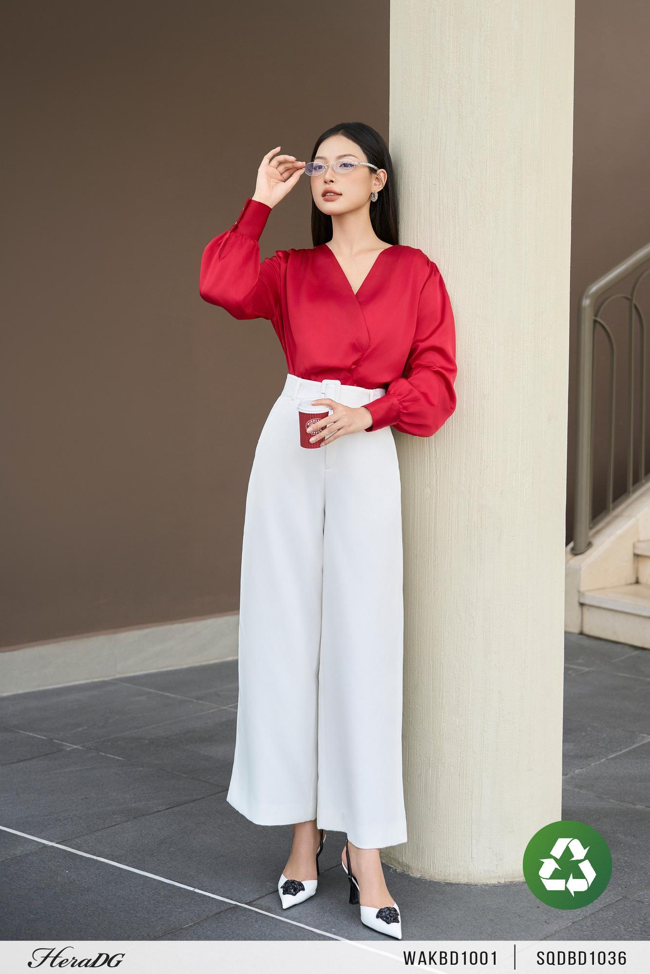 Áo kiểu xếp ly lệch