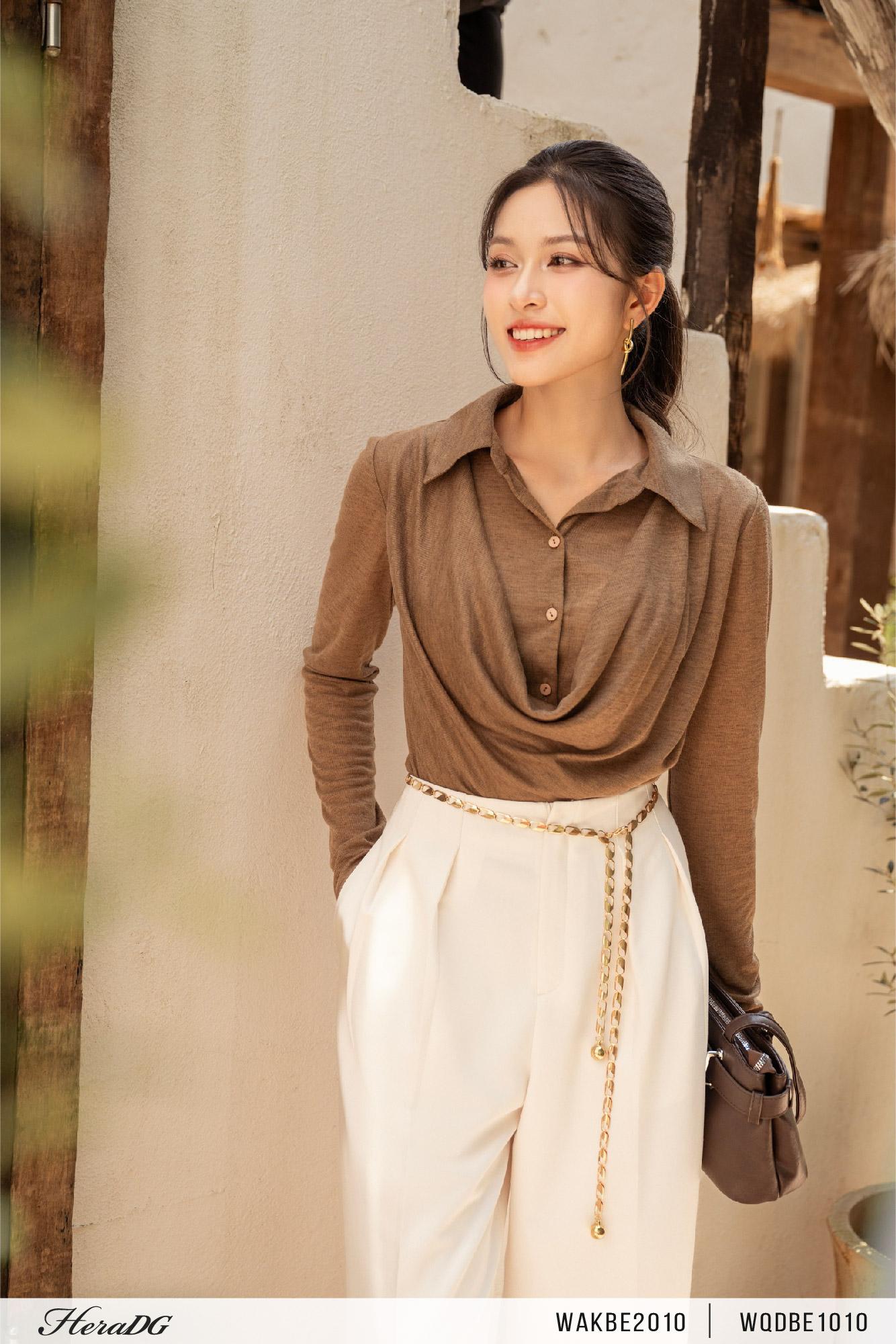 Áo kiểu cổ sơ mi tà đổ