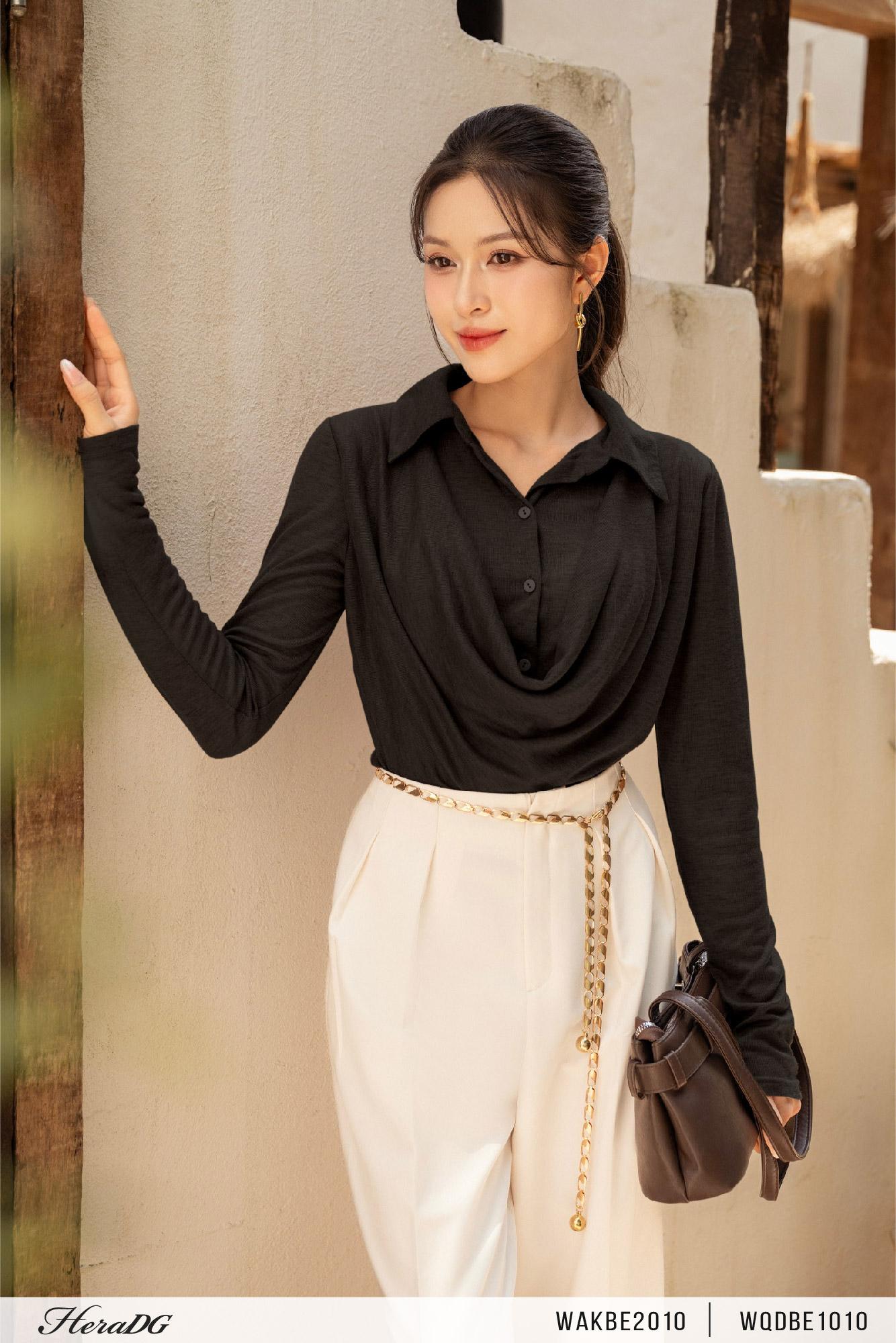 Áo kiểu cổ sơ mi tà đổ