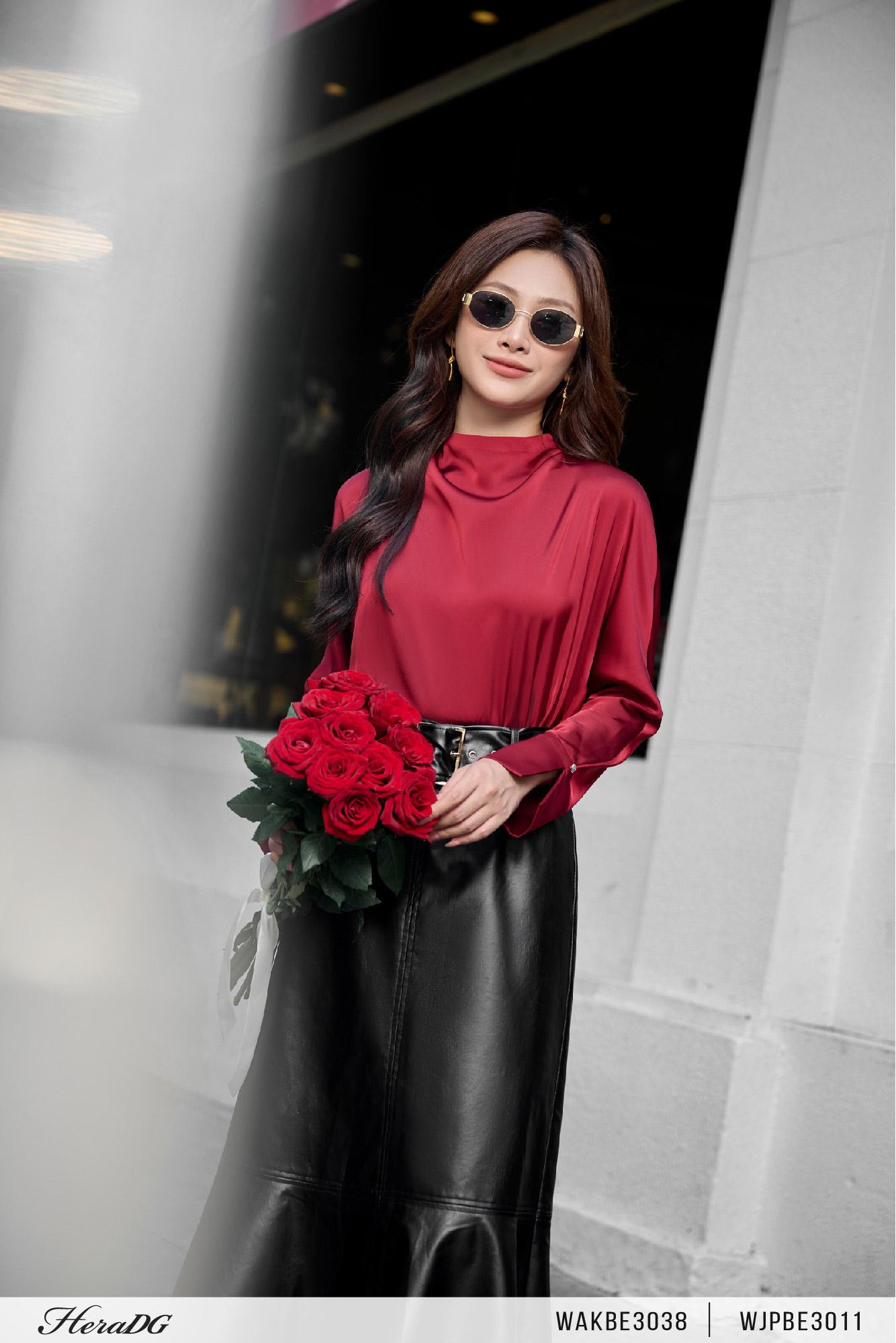 Áo lụa cổ đổ dáng suông