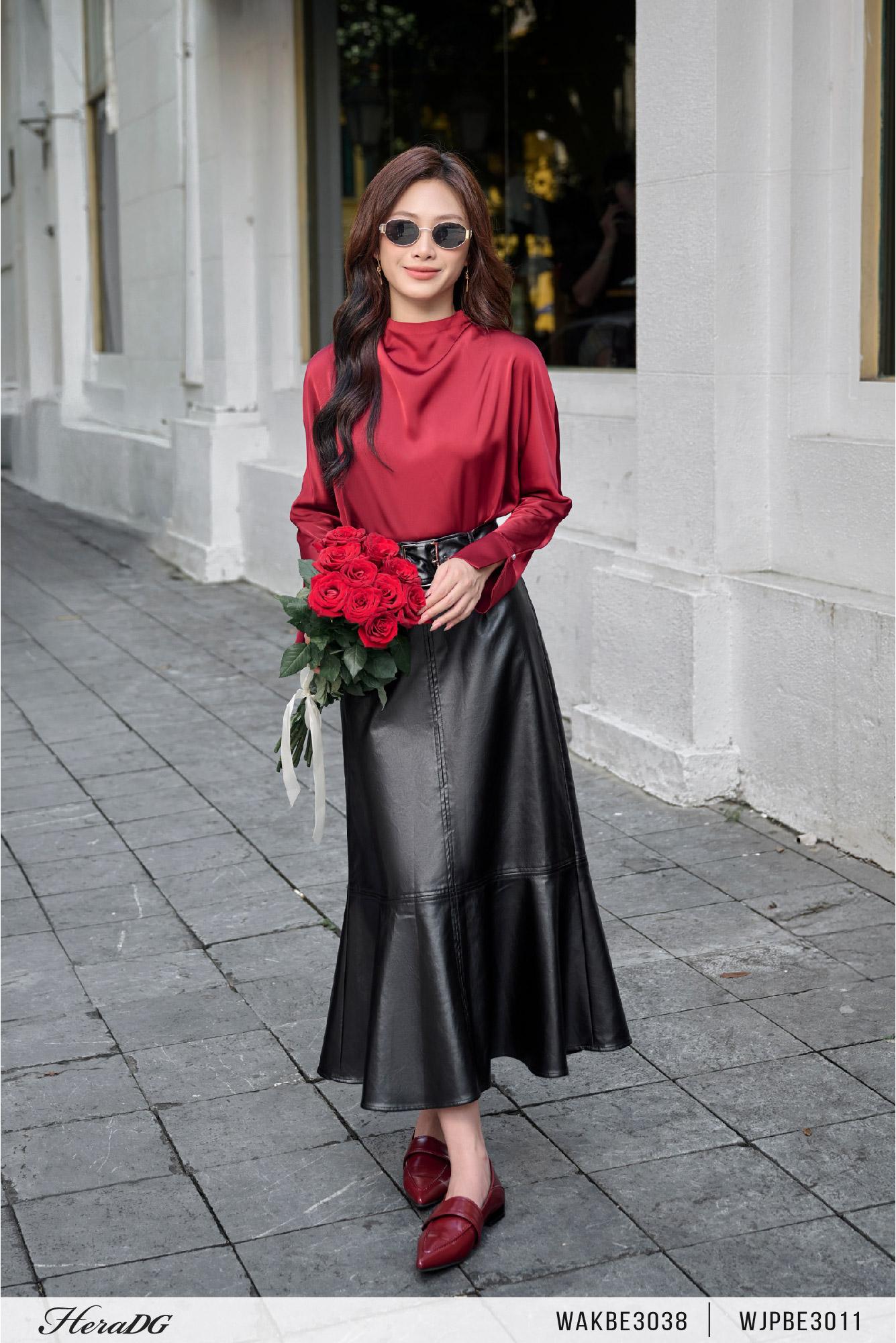 Áo lụa cổ đổ dáng suông