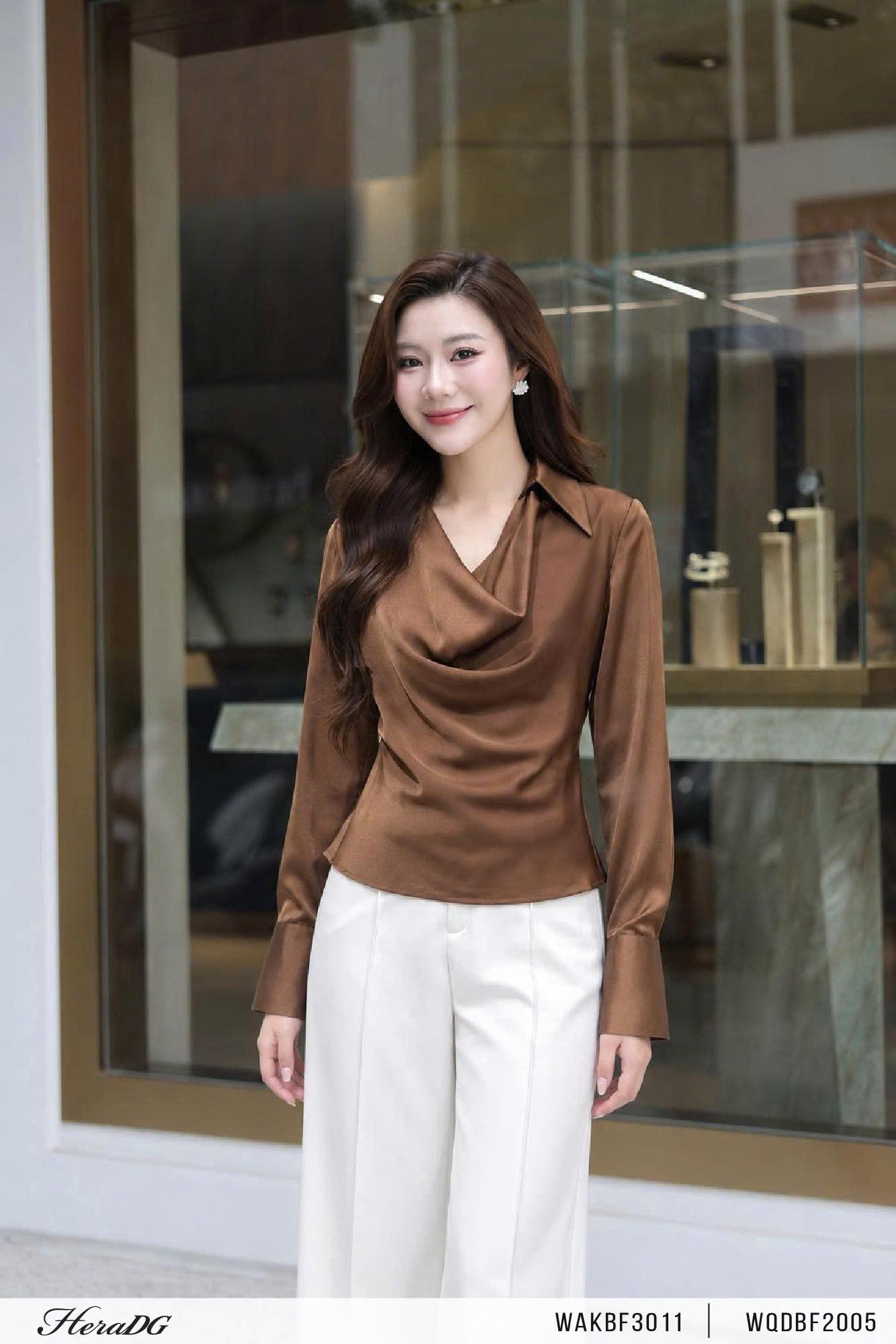 Áo kiểu lụa cổ đổ – Be – ảnh 6