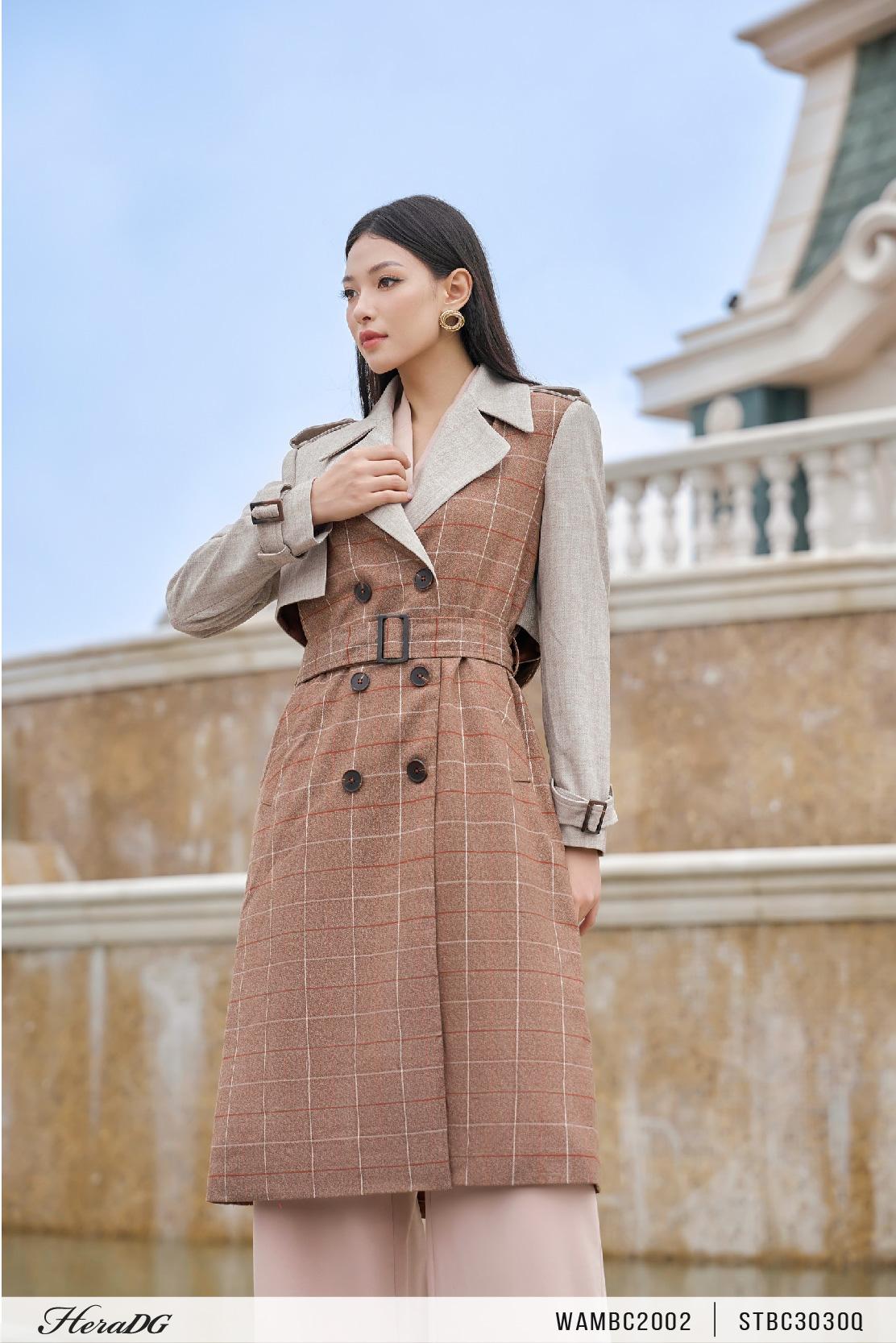 Áo trenchcoat kẻ phối